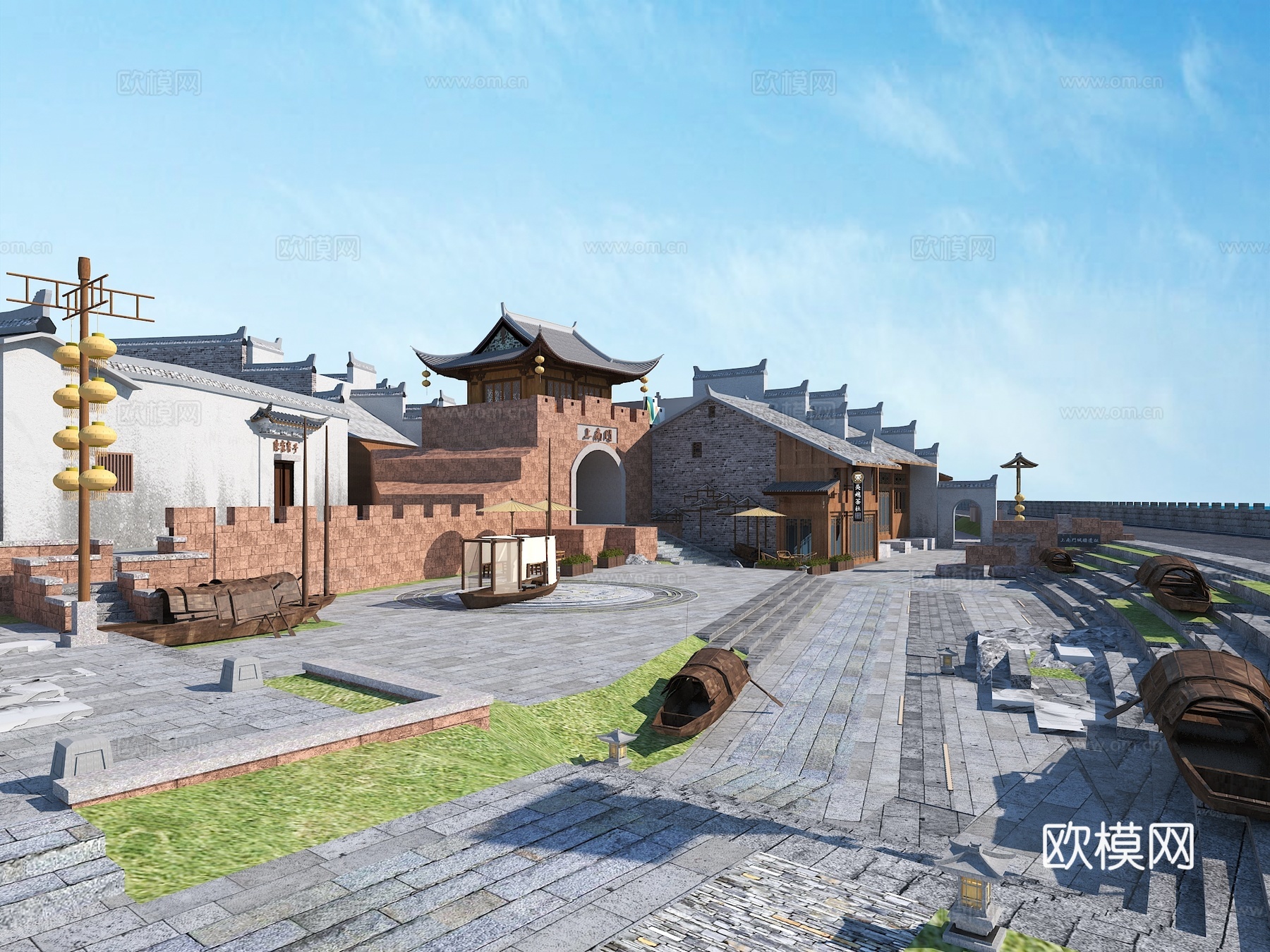 中式 城门楼 古建城墙su模型