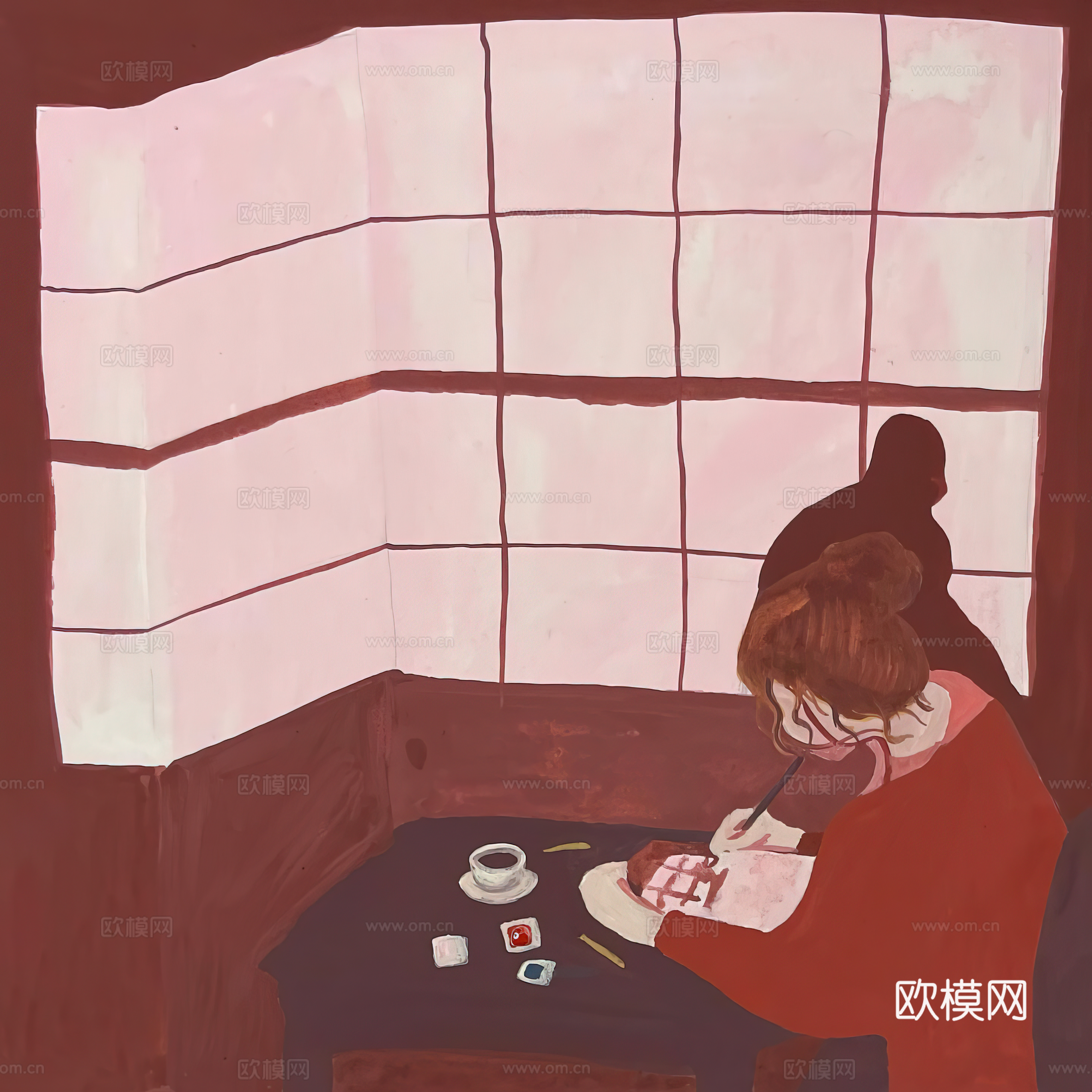 水彩小人大景 艺术挂画 挂画 装饰画 艺术画下载