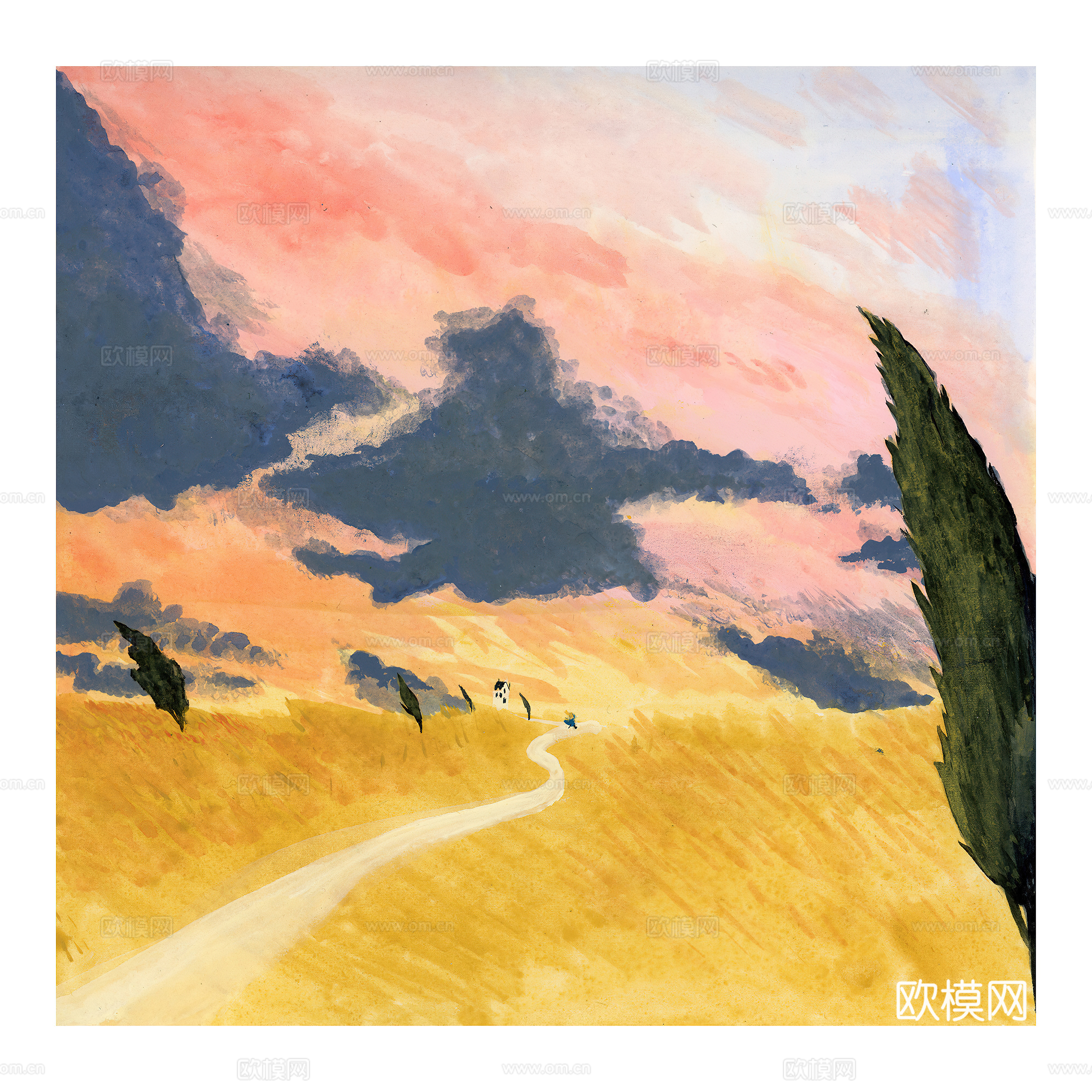 水彩小人大景 艺术挂画 挂画 装饰画 艺术画下载