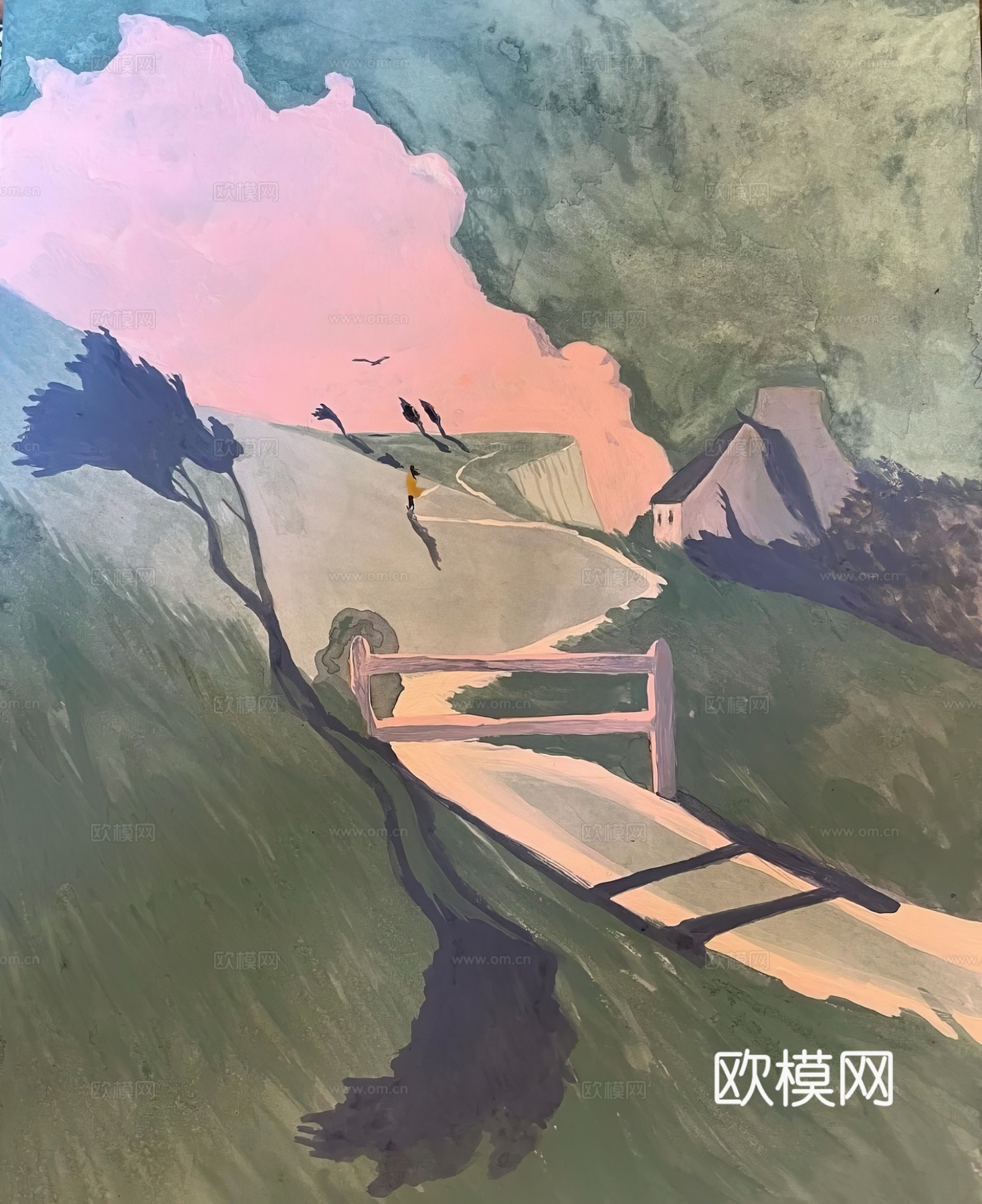 水彩小人大景 艺术挂画 挂画 装饰画 艺术画下载