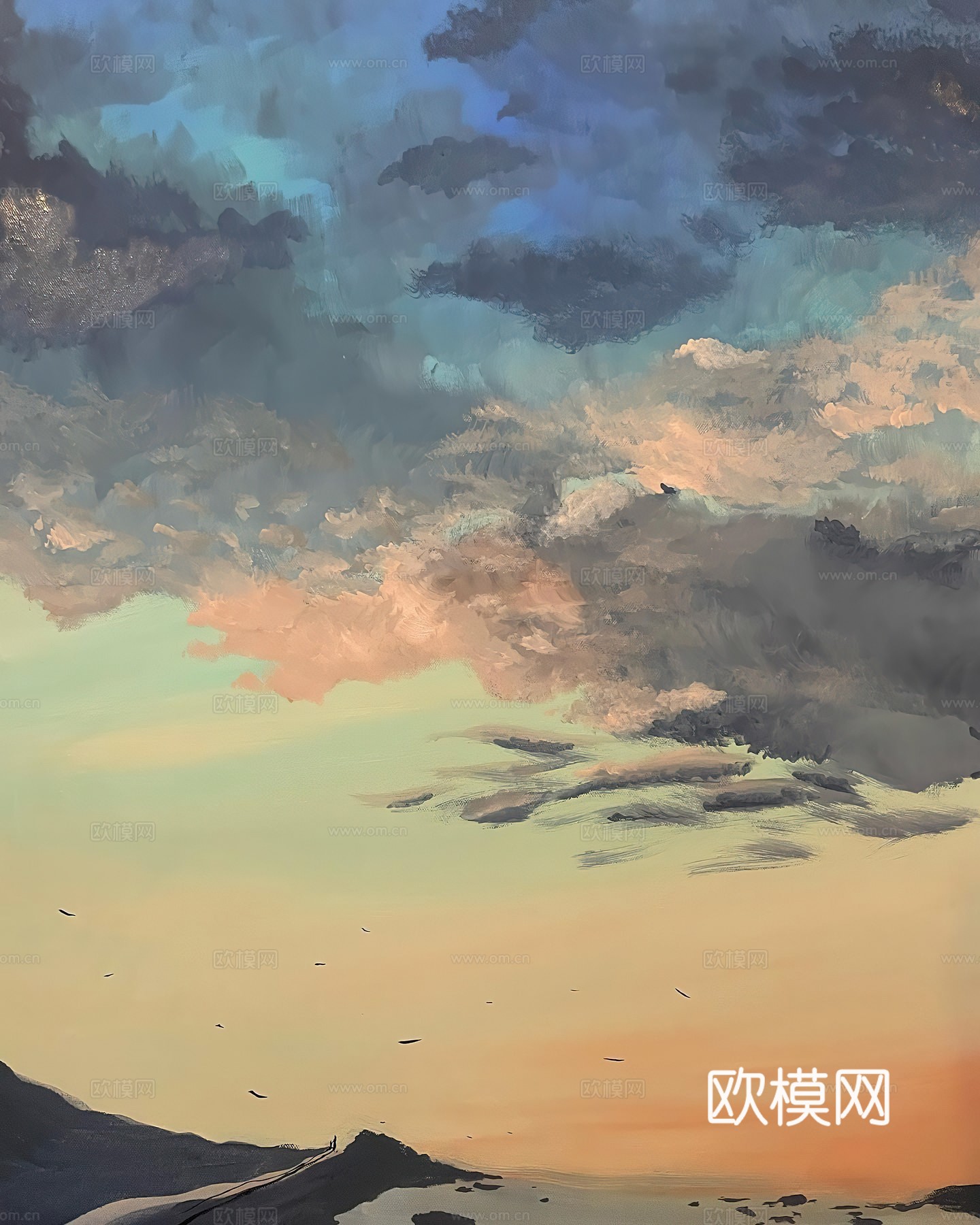 水彩小人大景 艺术挂画 挂画 装饰画 艺术画下载