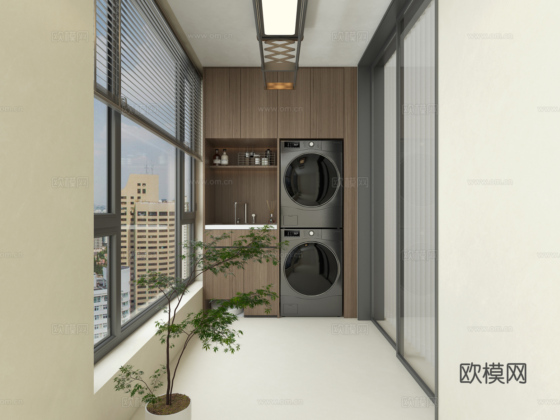 现代家居阳台 生活阳台 洗烘套装洗衣机3d模型