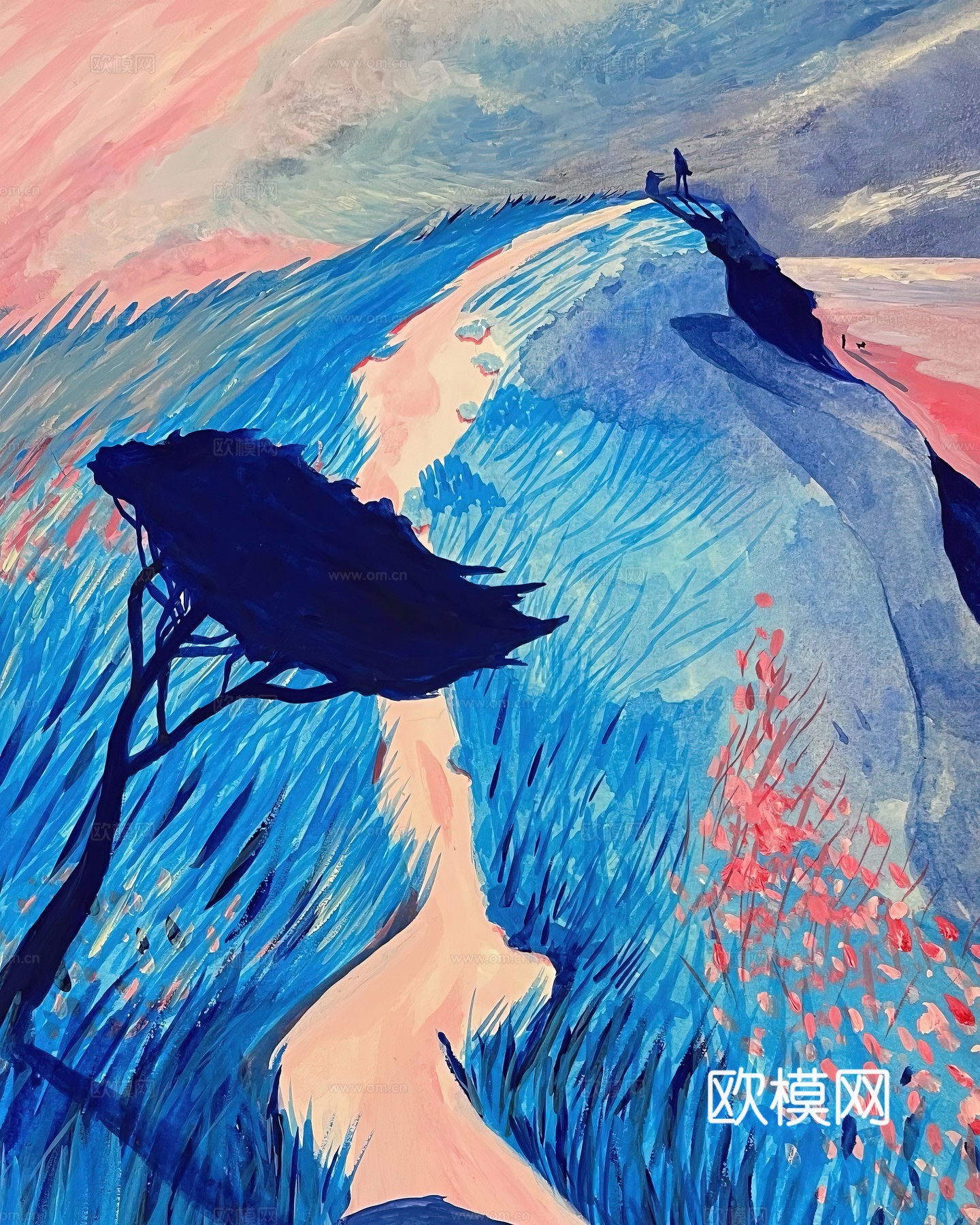 水彩小人大景 艺术挂画 挂画 装饰画 艺术画下载