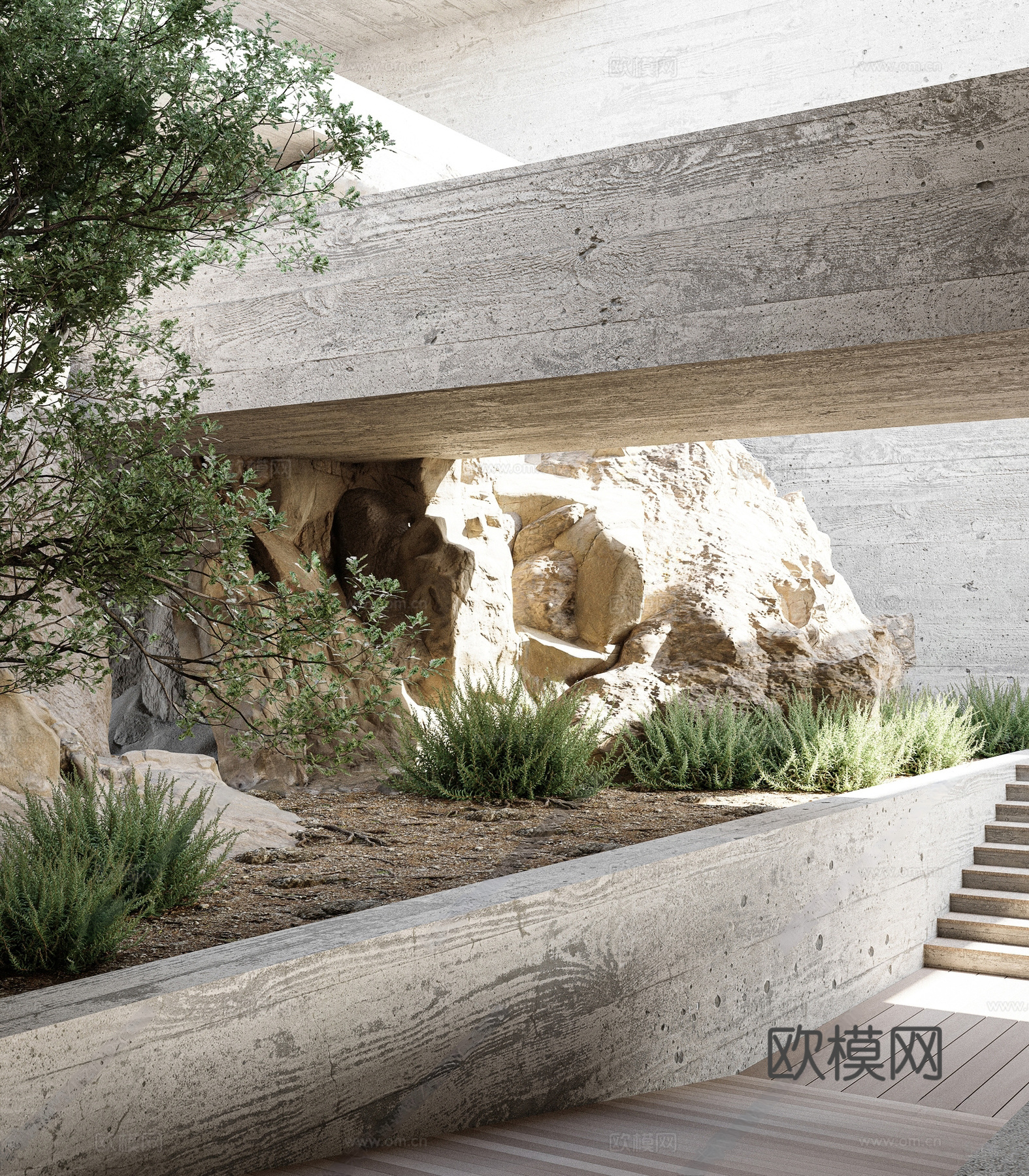 现代庭院 别墅景观 景观小品 植物 石头 假山 室外景观小品3d模型
