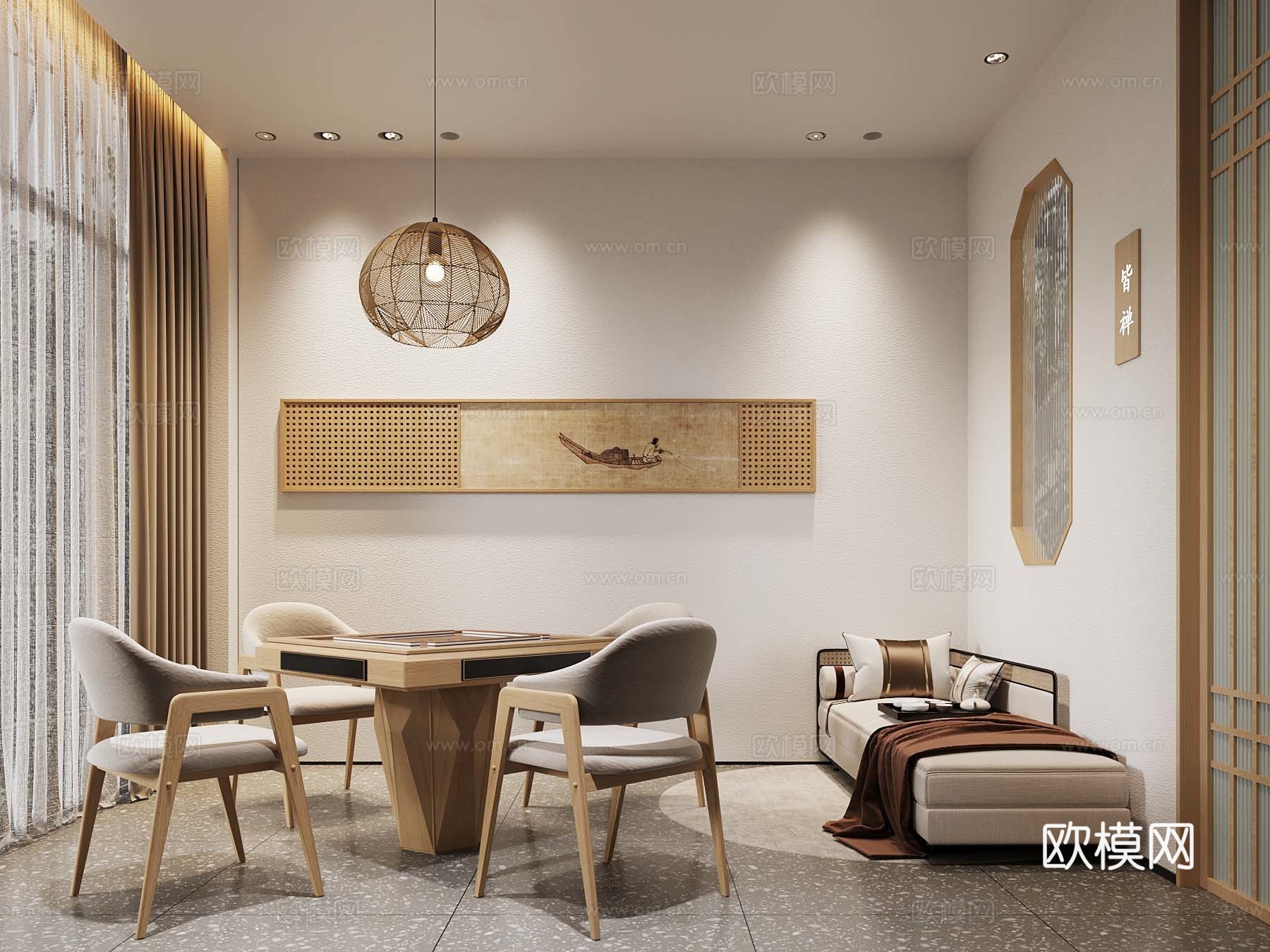 新中式棋牌室 麻将室 麻将桌3d模型