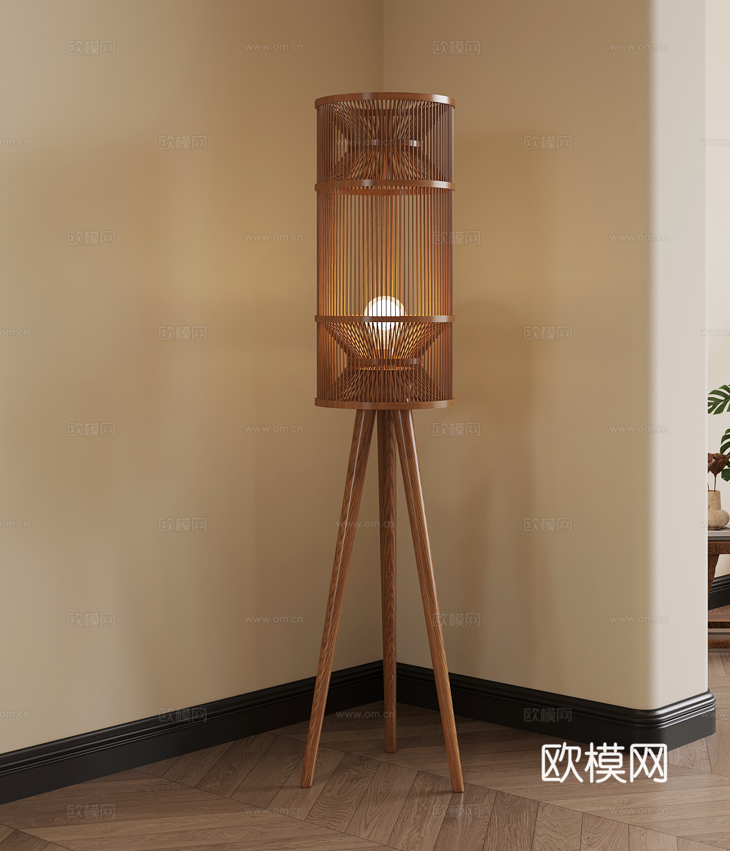 落地灯 新中式落地灯 藤编灯su模型