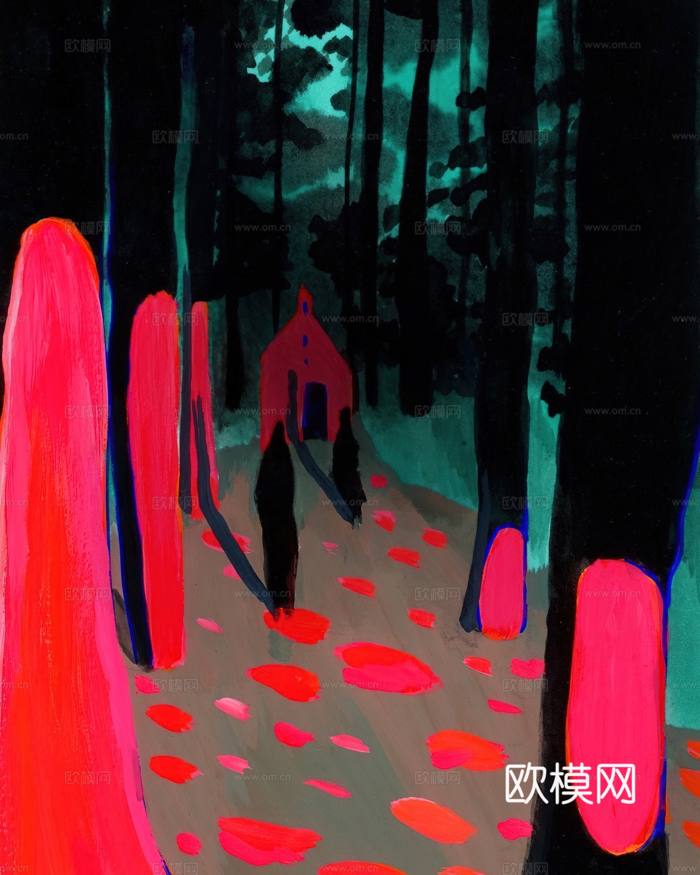 水彩小人大景 艺术挂画 挂画 装饰画 艺术画下载