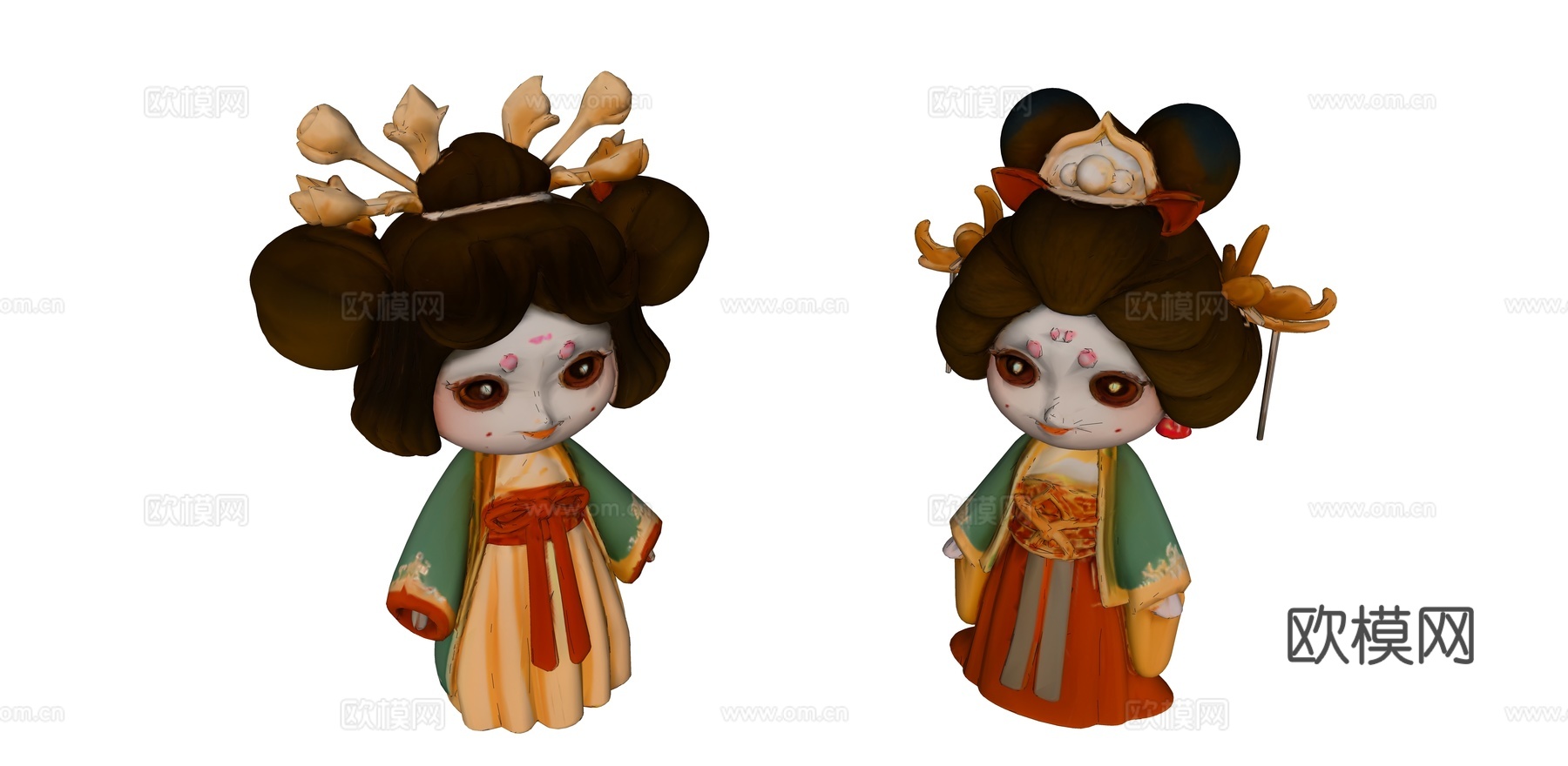 汉服侍女组合雕塑su模型