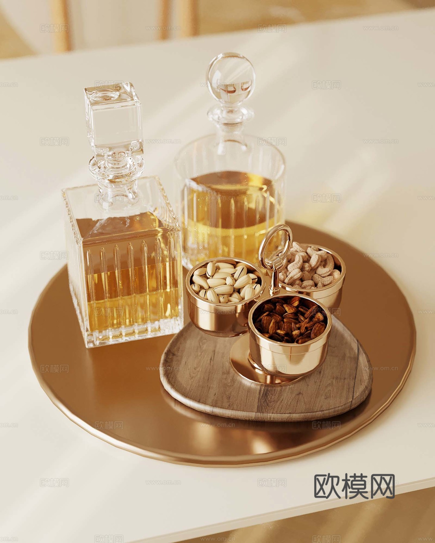 现代托盘 酒水食物su模型