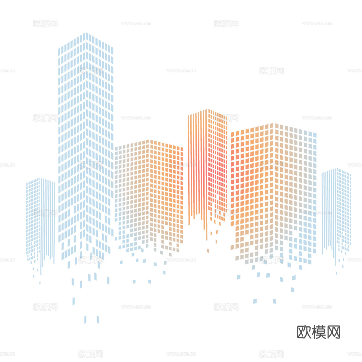 现代城市剪影 科技感建筑剪影 色块建筑剪影 抽象粒子建筑