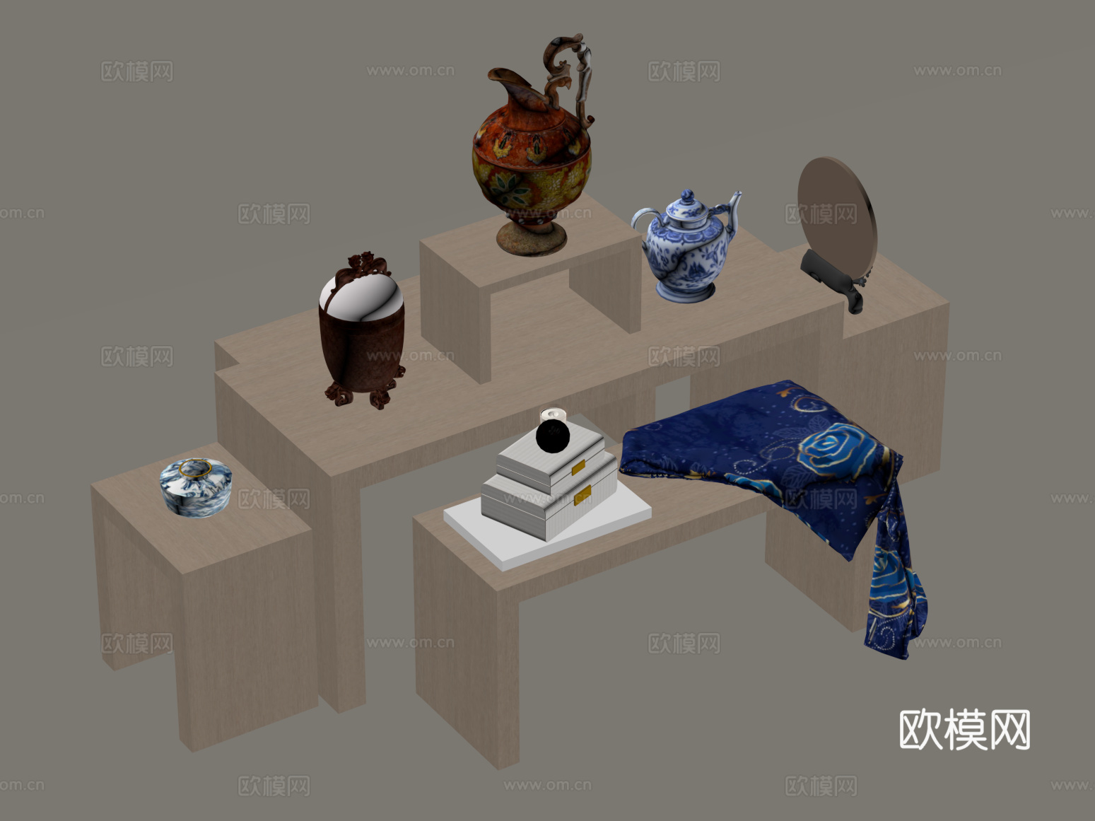 现代展柜 展台 瓷器su模型