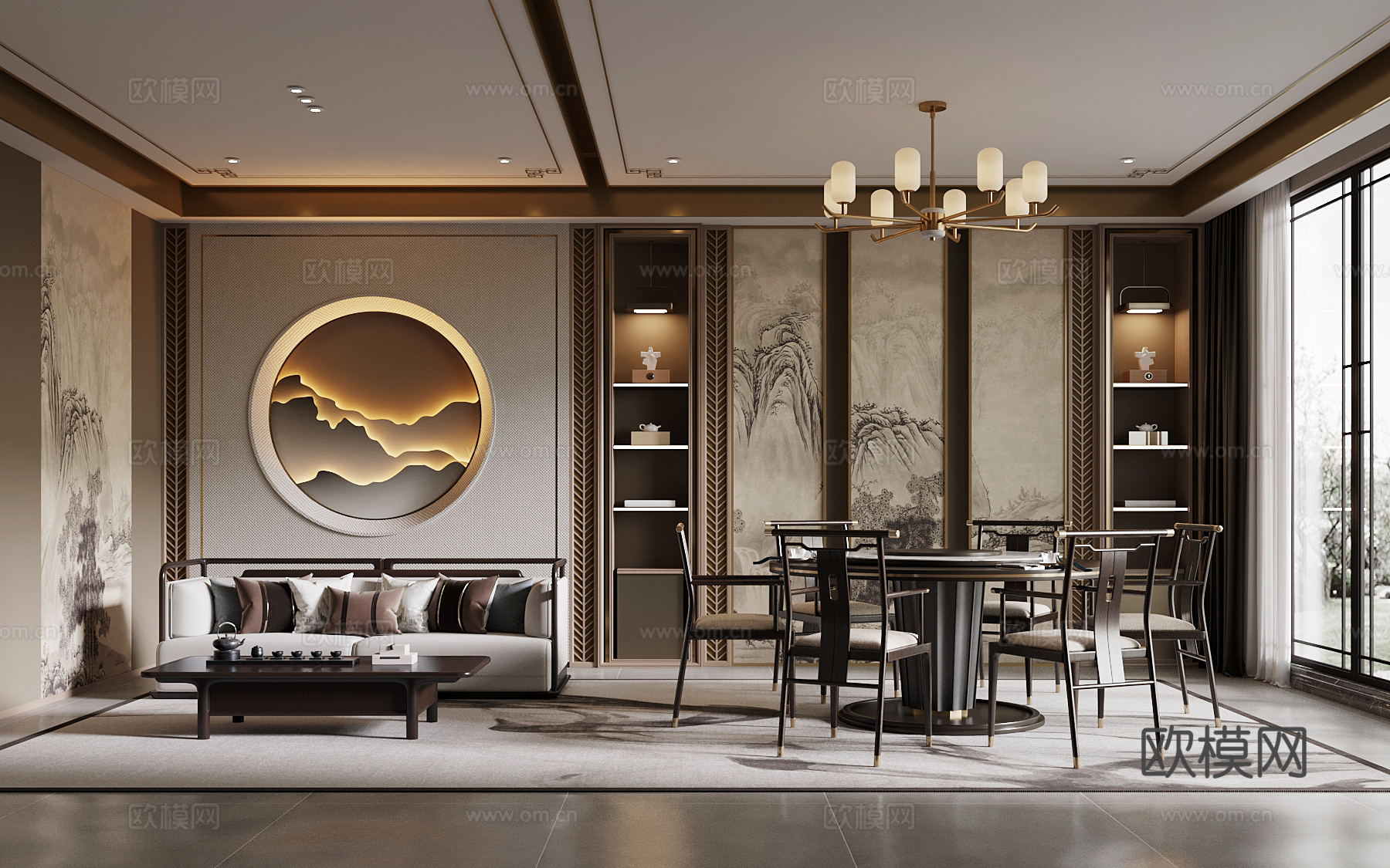 新中式餐饮包间 包厢su模型