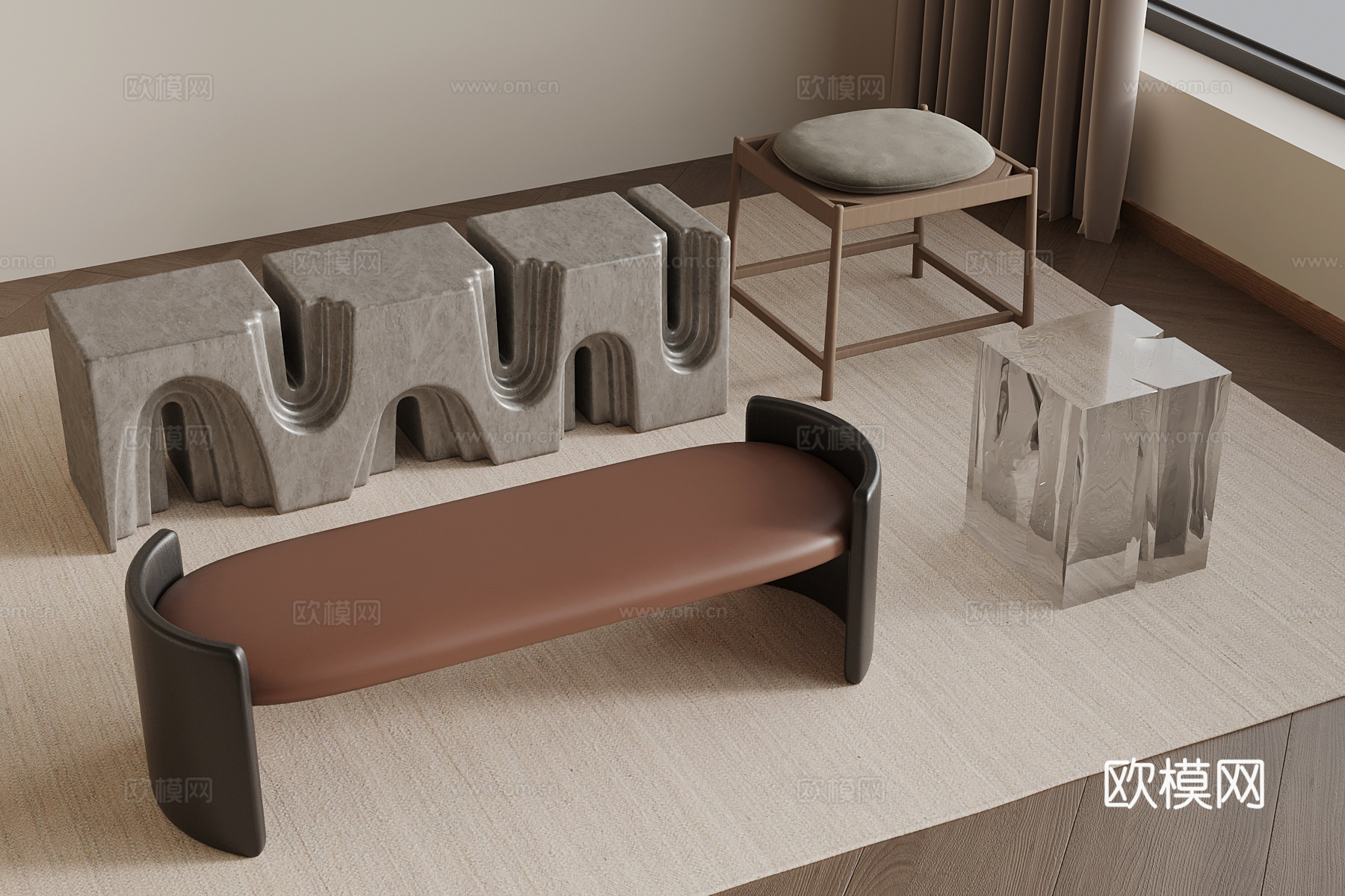 现代换鞋凳 长凳 方凳 矮凳3d模型
