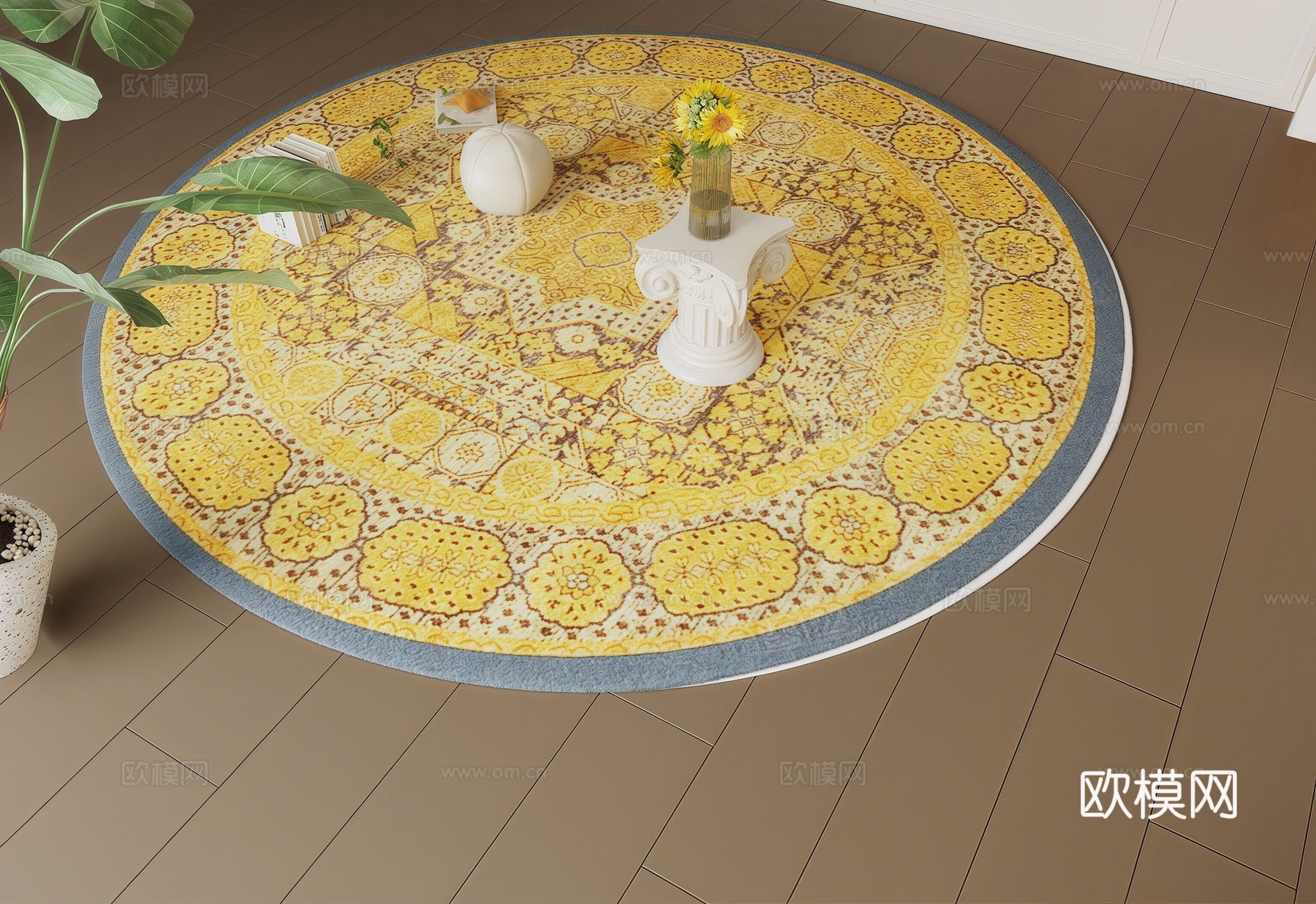 法式圆形地毯 摆件 绿植盆栽3d模型