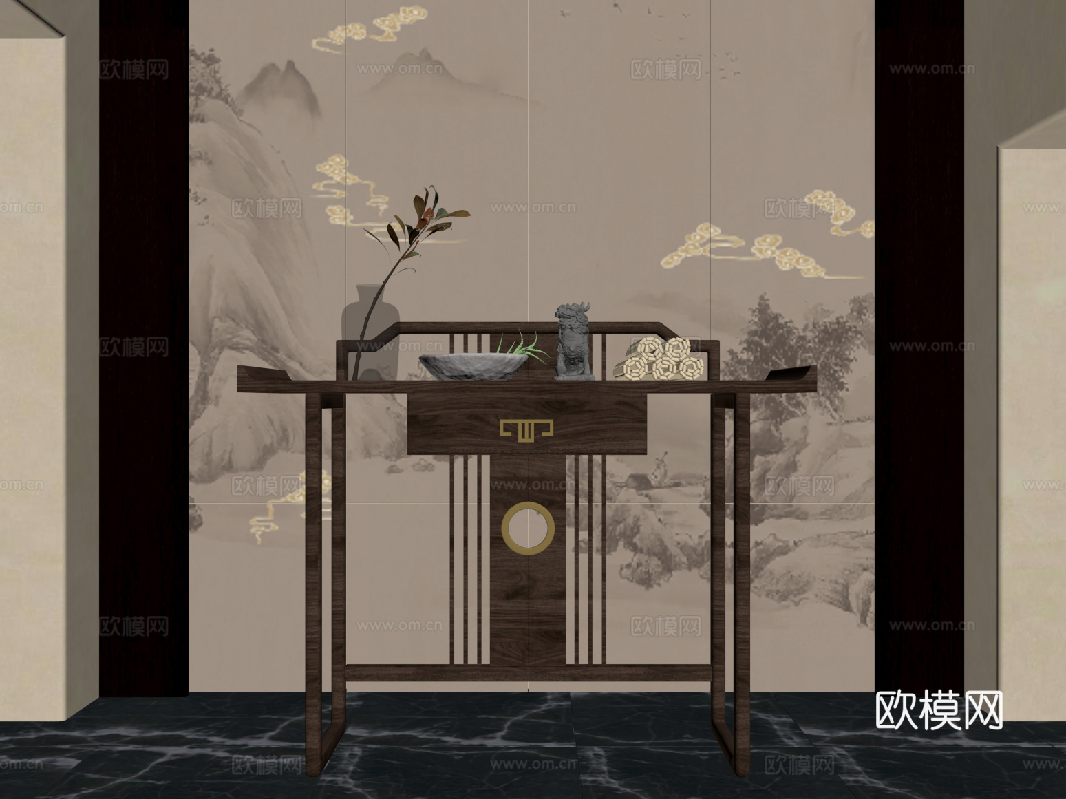 新中式玄关柜 端景柜 端景台su模型