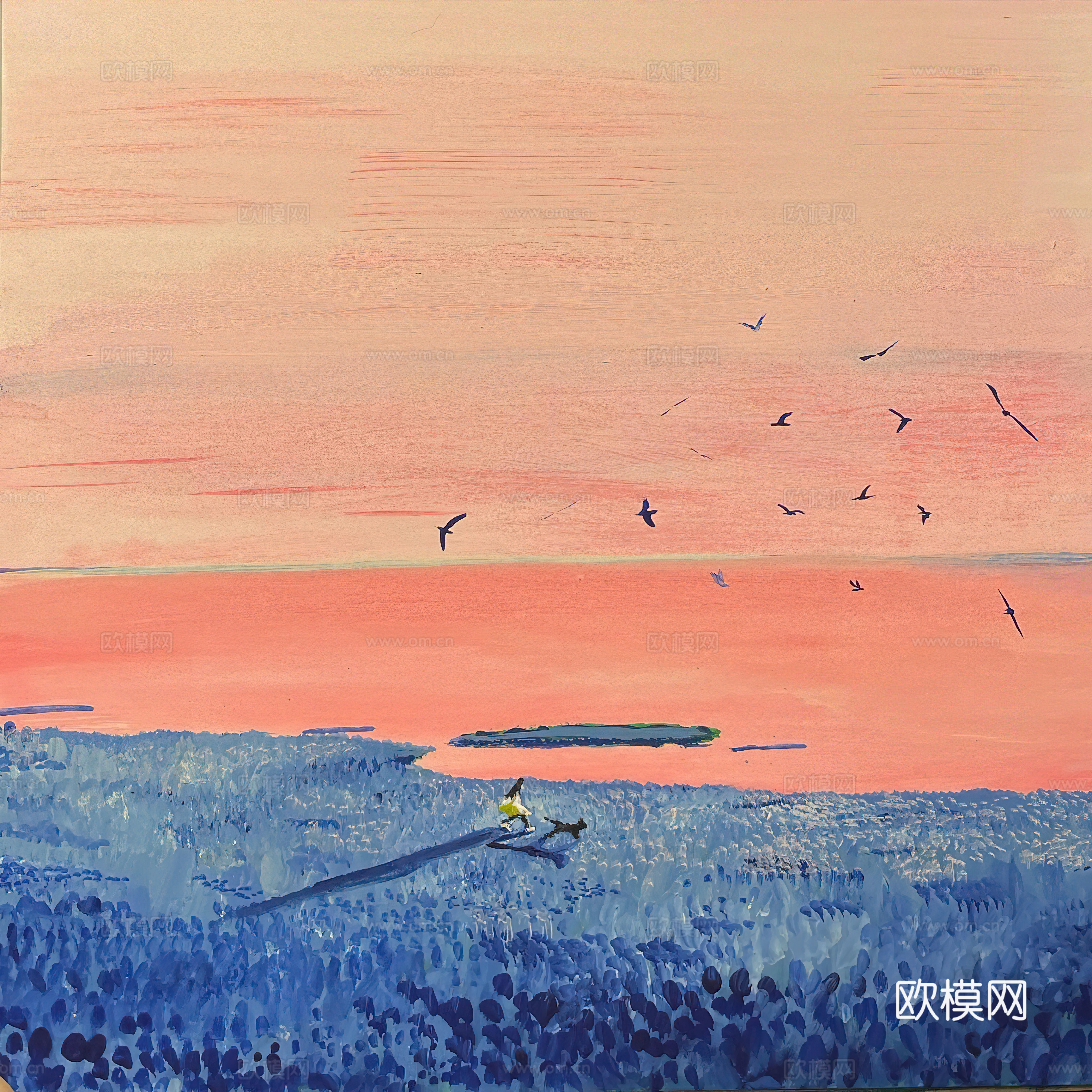 水彩小人大景 艺术挂画 挂画 装饰画 艺术画下载