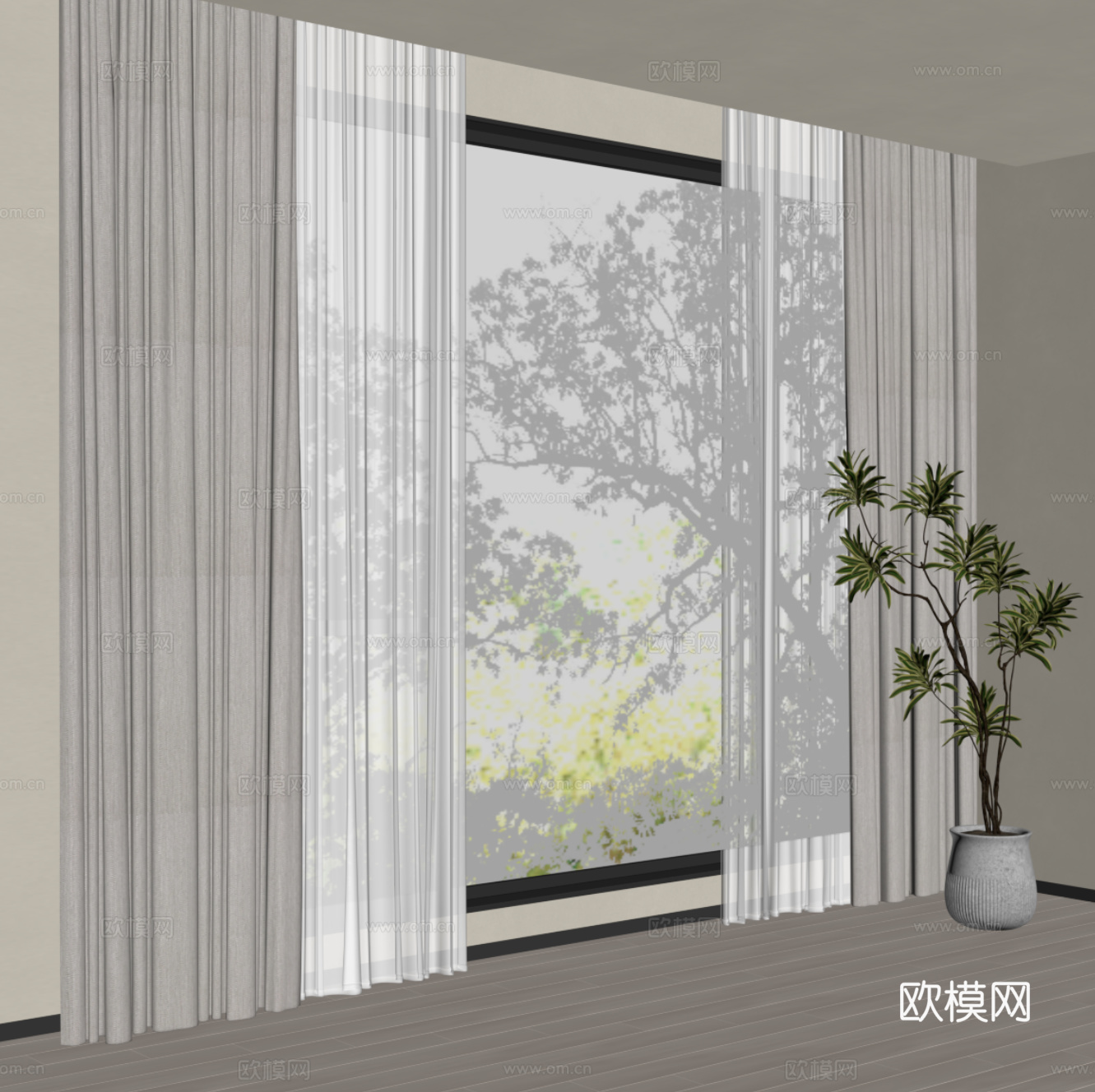 窗帘 现代窗帘 布帘 纱帘su模型