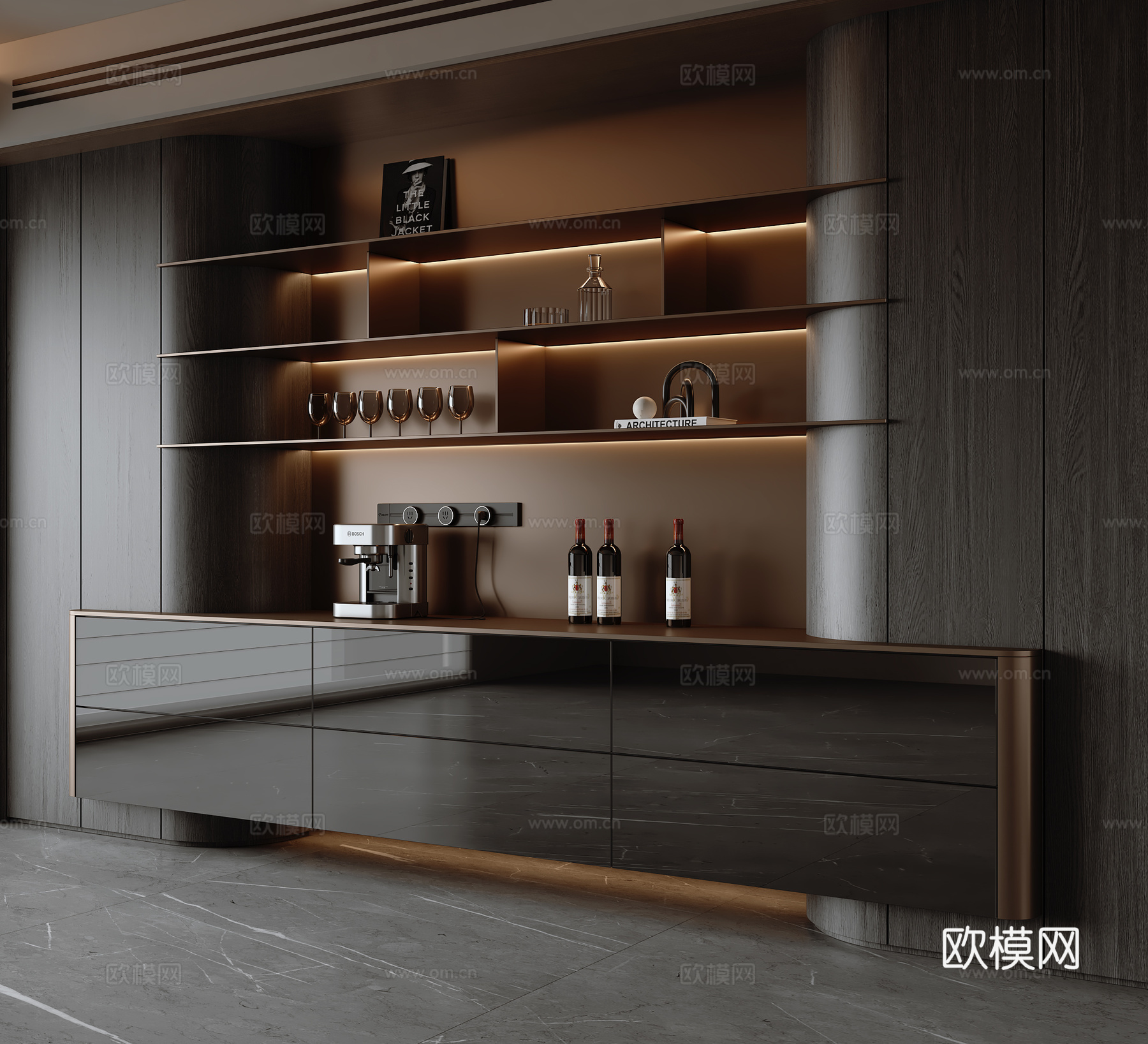 现代意式餐边柜su模型
