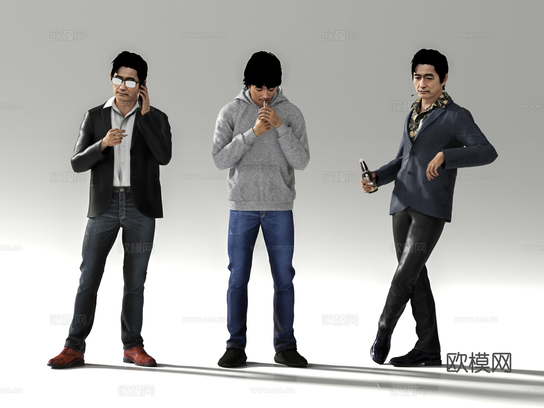 亚洲男性 抽烟的人 打电话男性3d模型