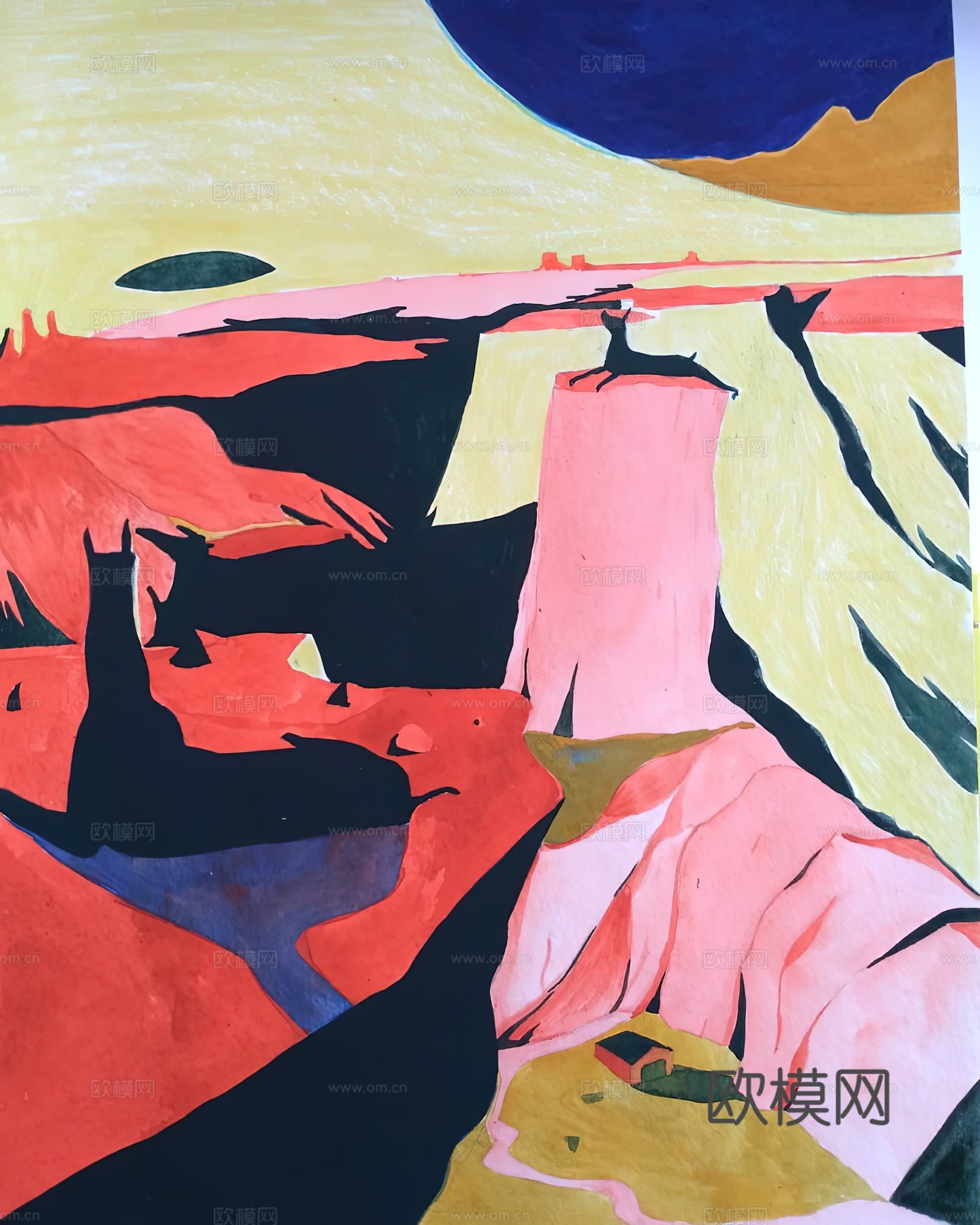 水彩小人大景 艺术挂画 挂画 装饰画 艺术画下载