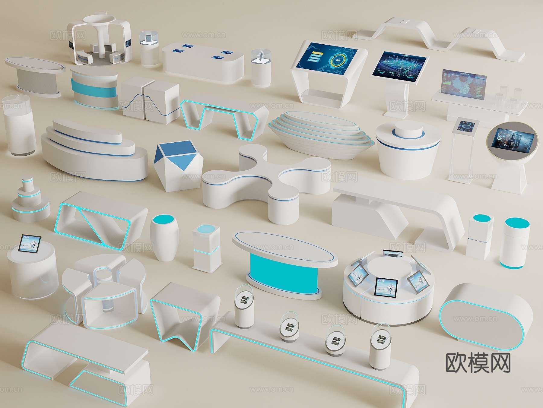 现代科技展厅 科技展台 展示柜 展厅一体机3d模型
