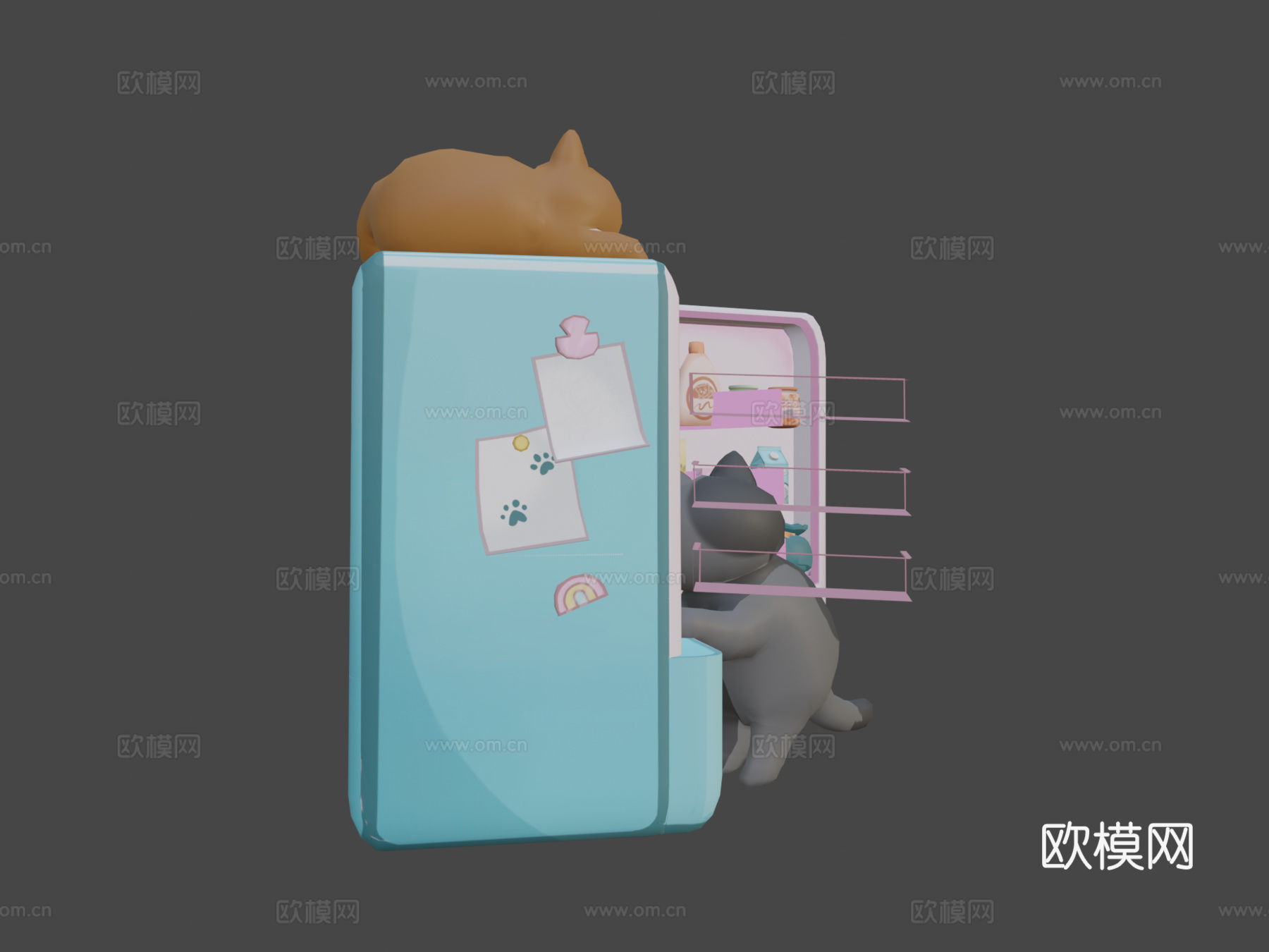冰箱上的猫3d模型