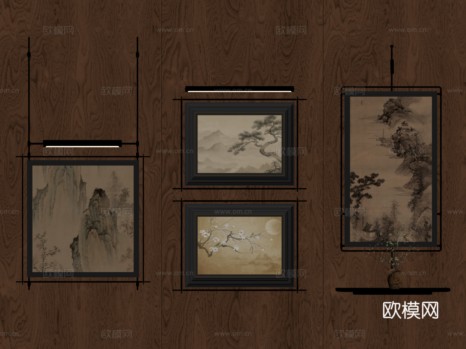 新中式挂画 装饰画 墙饰su模型