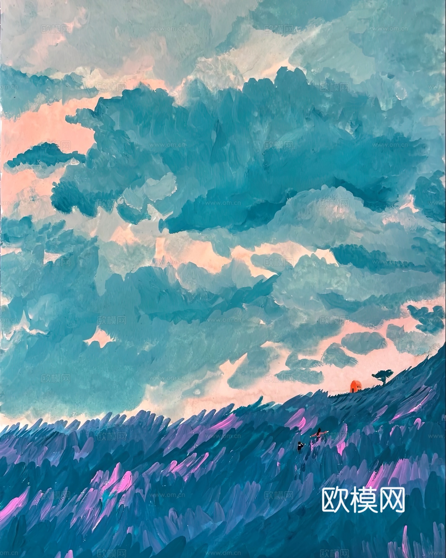 水彩小人大景 艺术挂画 挂画 装饰画 艺术画下载