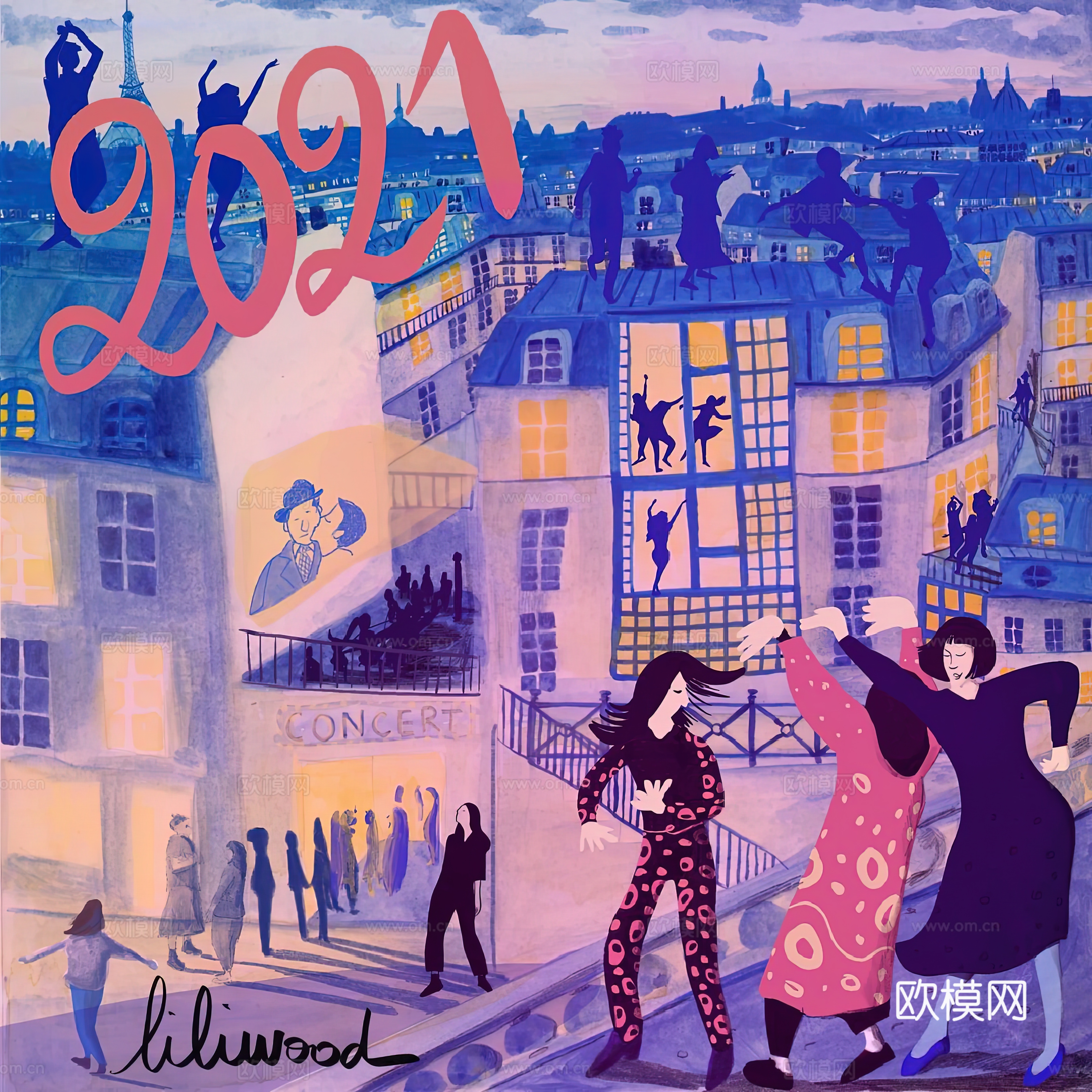 水彩小人大景 艺术挂画 挂画 装饰画 艺术画下载