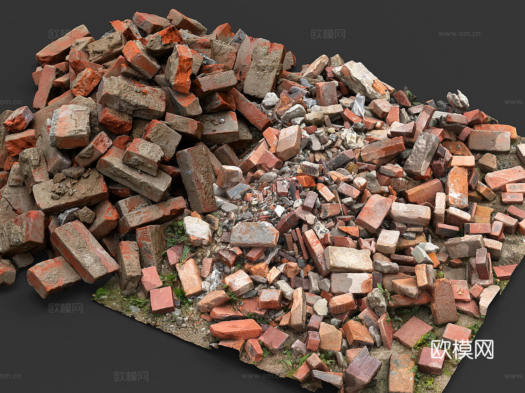 砖头 砖块 碎砖 废砖 砖块堆 乱石堆 建筑垃圾 红砖3d模型