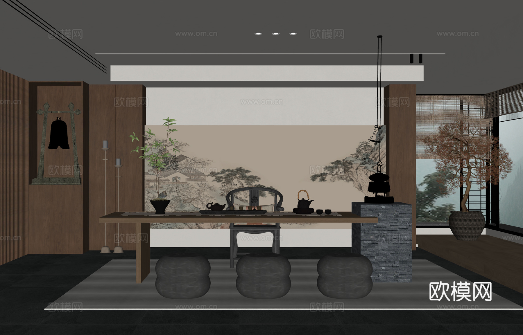 新中式茶室su模型