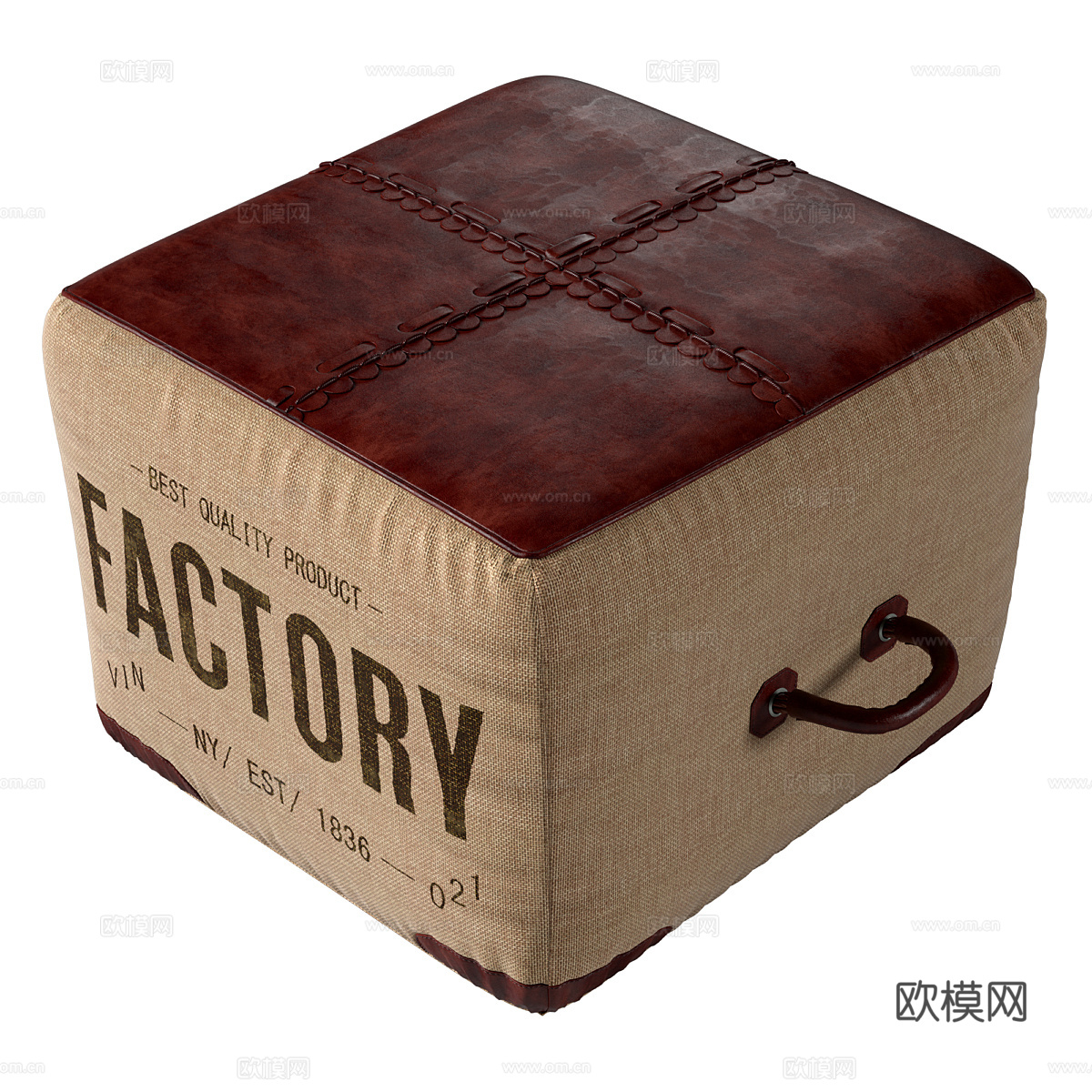 美式简约布艺皮革沙发凳3d模型