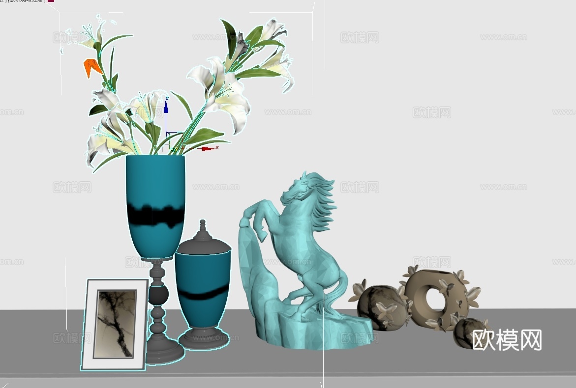马雕塑，花瓶3d模型