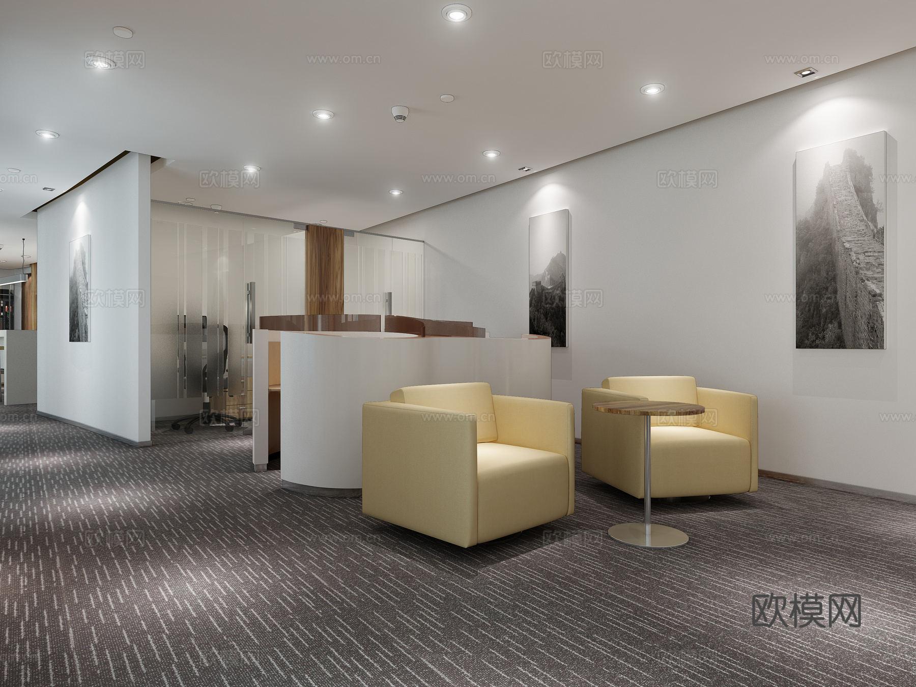 现代前台 会议室 茶区 休息区3d模型