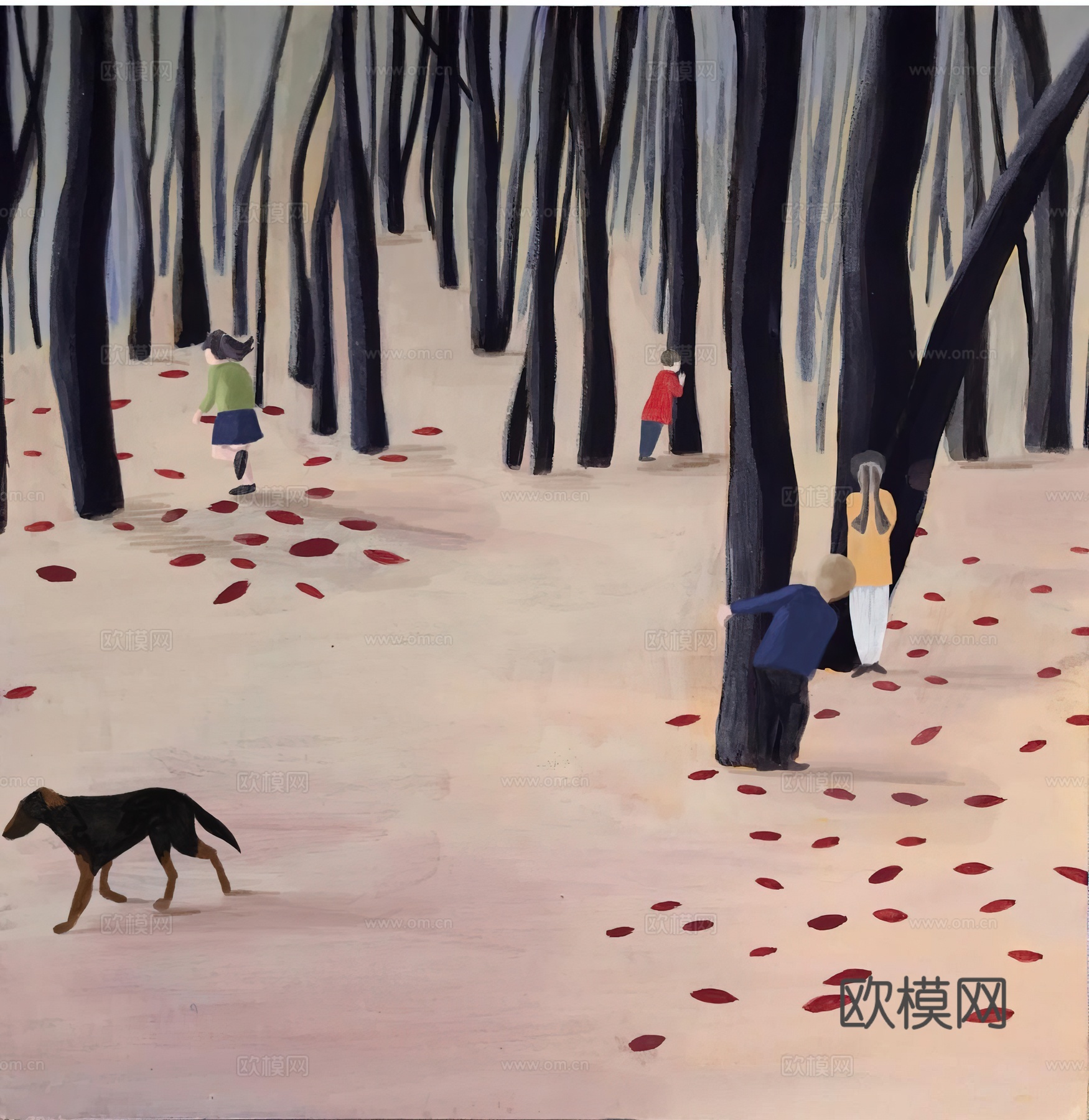 水彩小人大景 艺术挂画 挂画 装饰画 艺术画下载