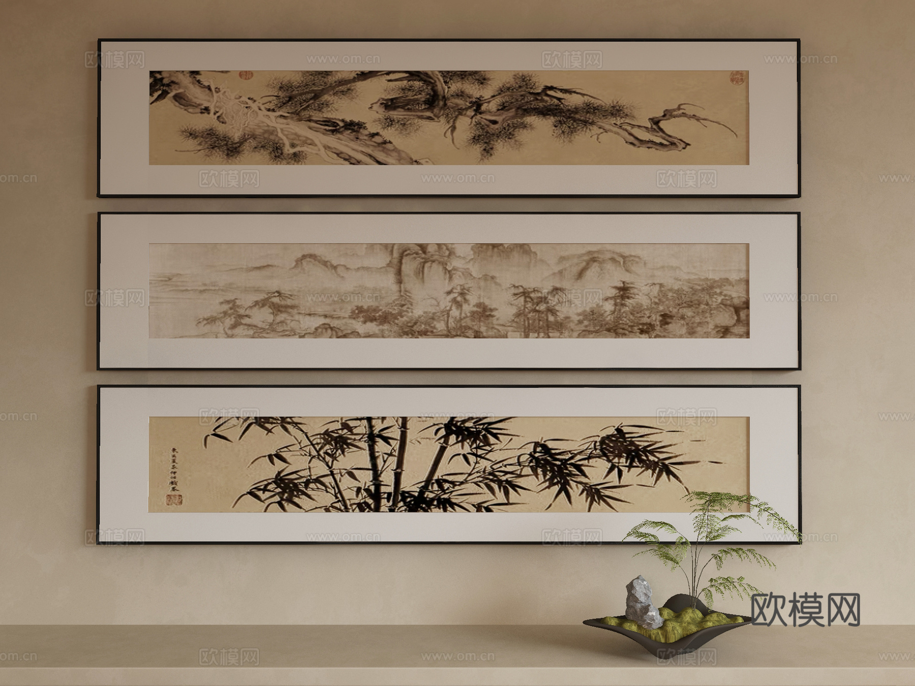 新中式侘寂挂画 油画3d模型