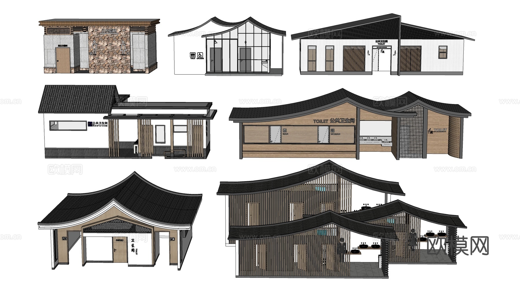 现代公厕建筑 厕所建筑 旅游厕所 公共卫生间su模型