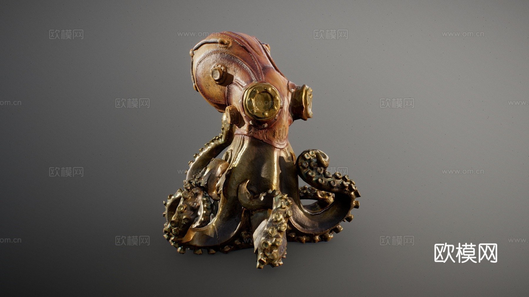 蒸汽朋克章鱼雕像3d模型