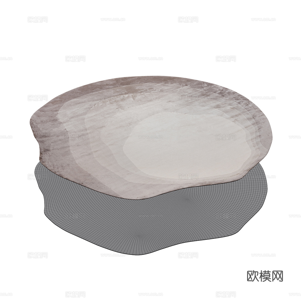 现代意式奶油风羊毛布艺地毯3d模型