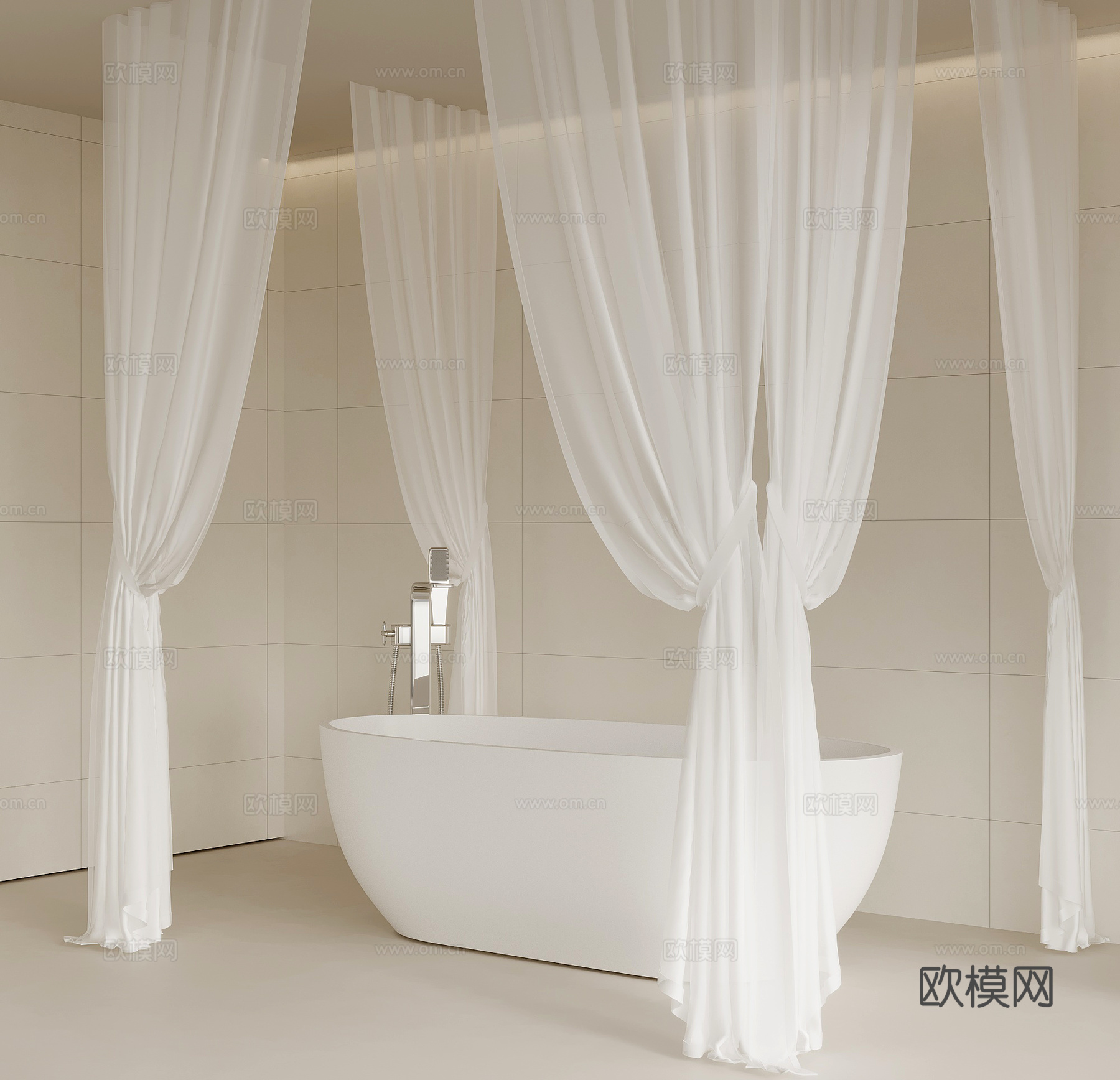 浴帘 现代浴室浴帘 防水帘 浴缸su模型