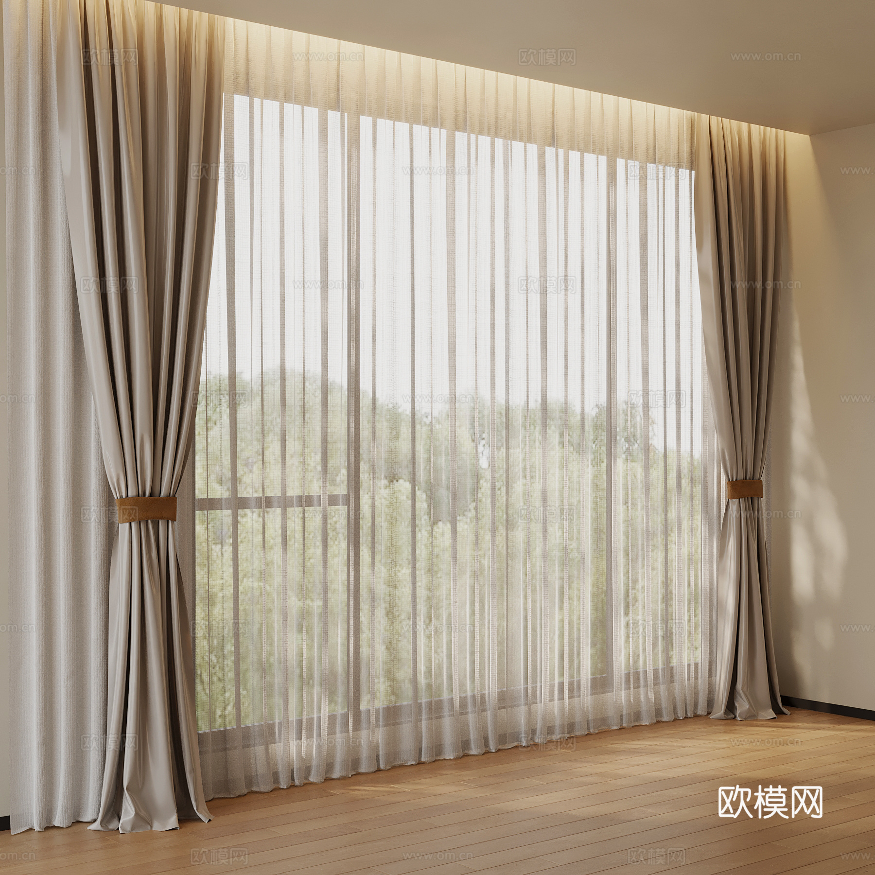窗帘 现代窗帘 布帘 纱帘su模型