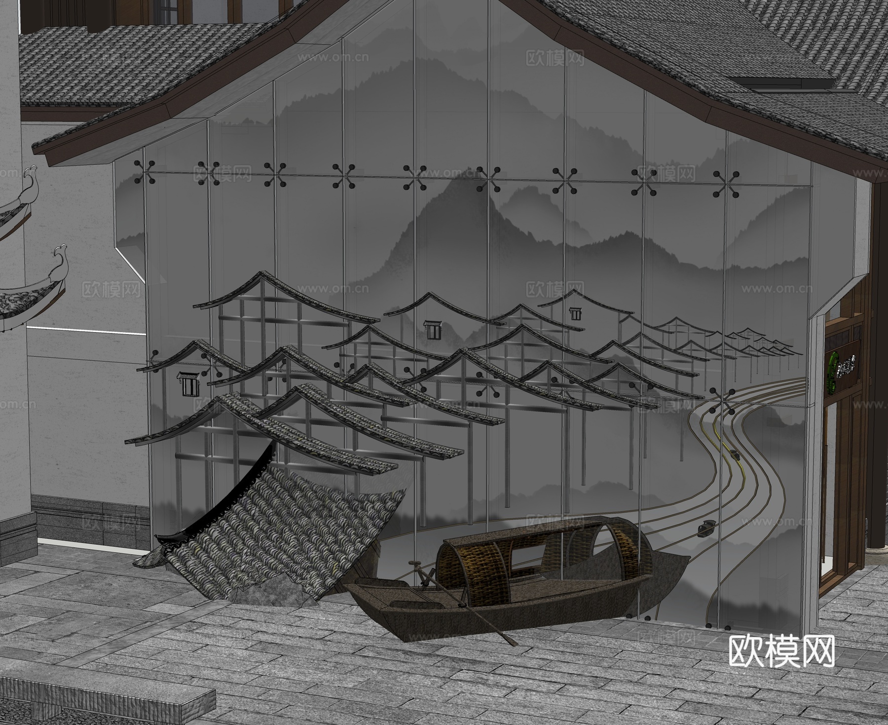 新中式中式商业街 新中式仿古建筑 古建 文旅小镇su模型