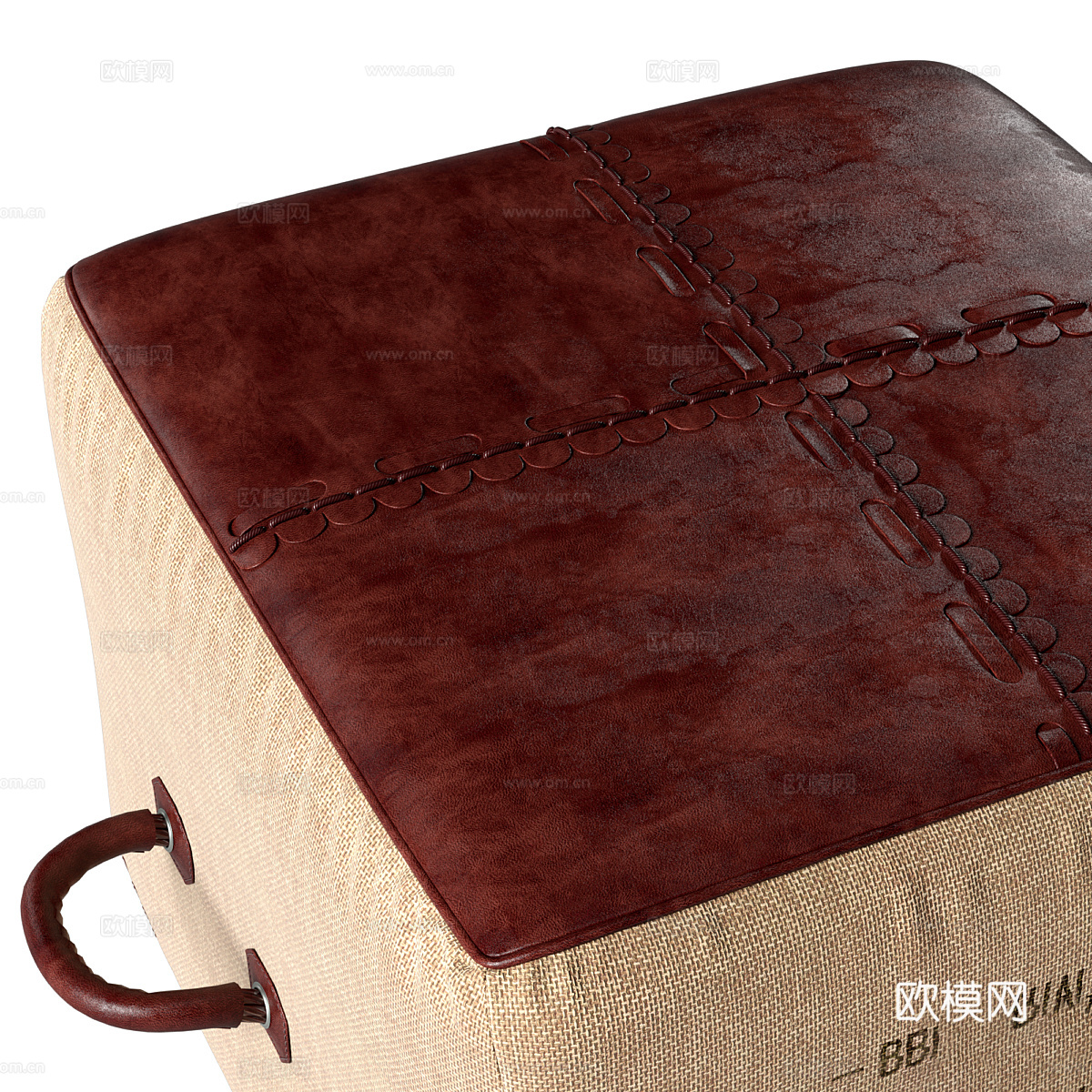美式简约布艺皮革沙发凳3d模型