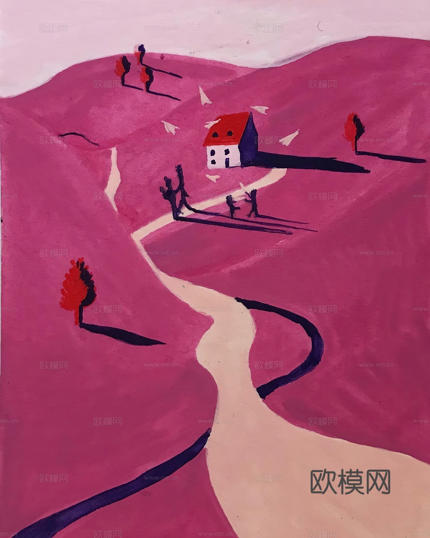 水彩小人大景 艺术挂画 挂画 装饰画 艺术画下载