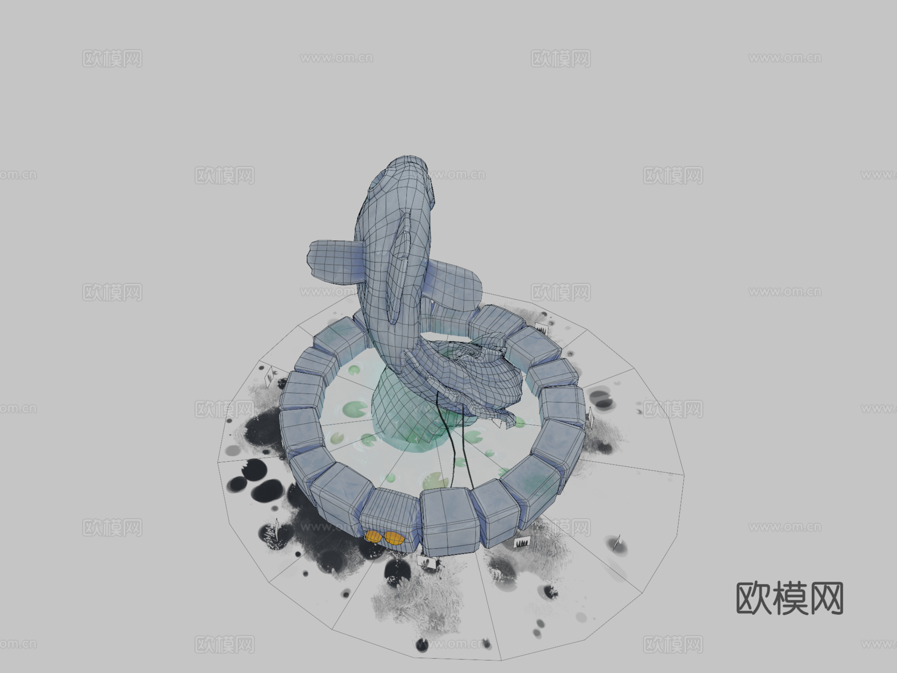 鱼喷泉3d模型
