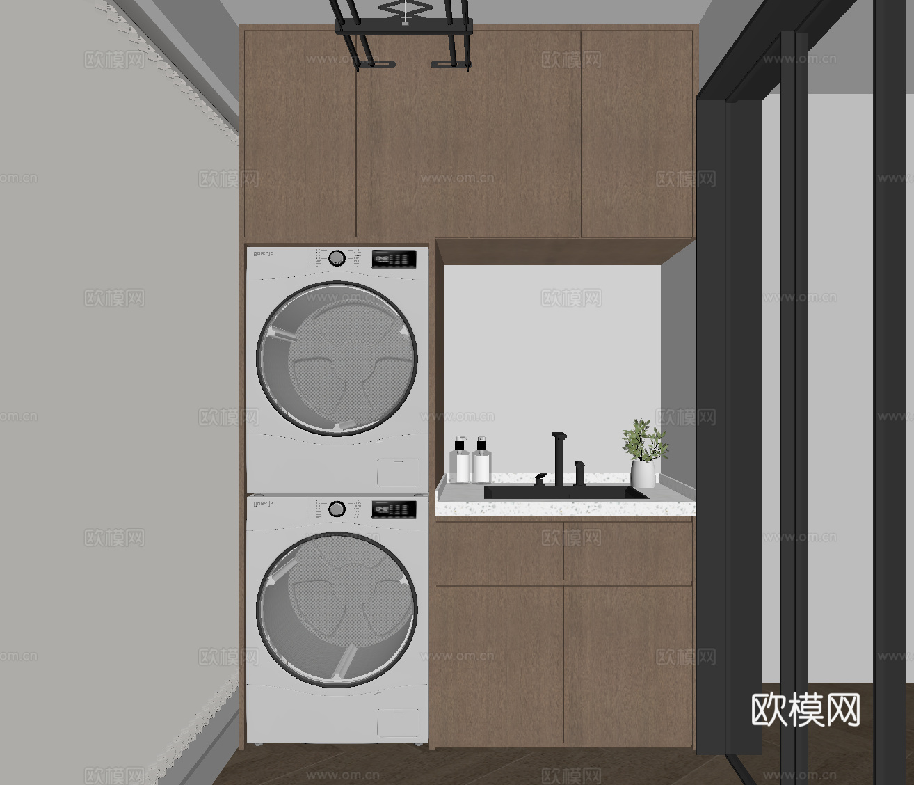 现代阳台洗衣机柜 浴室柜su模型