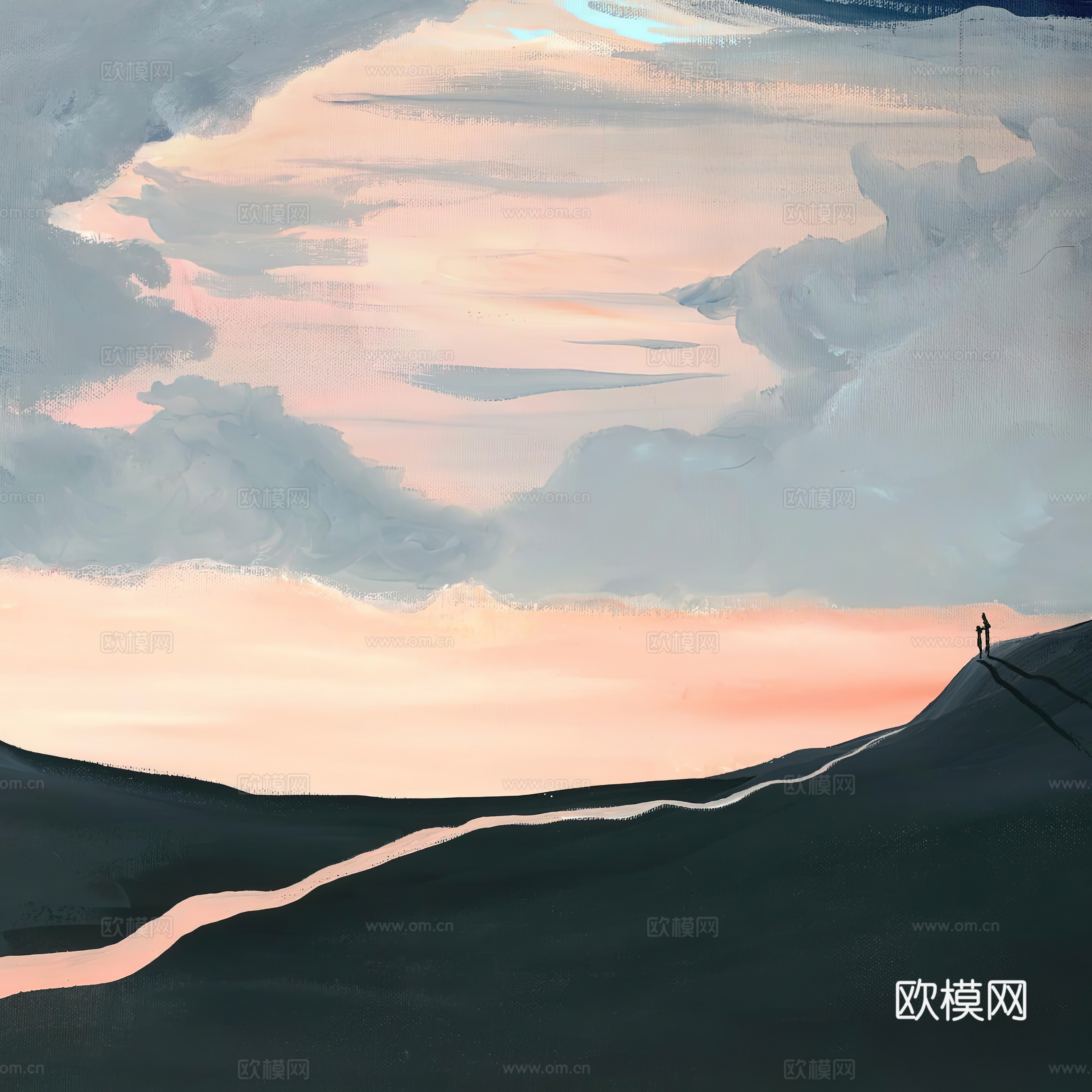 水彩小人大景 艺术挂画 挂画 装饰画 艺术画下载