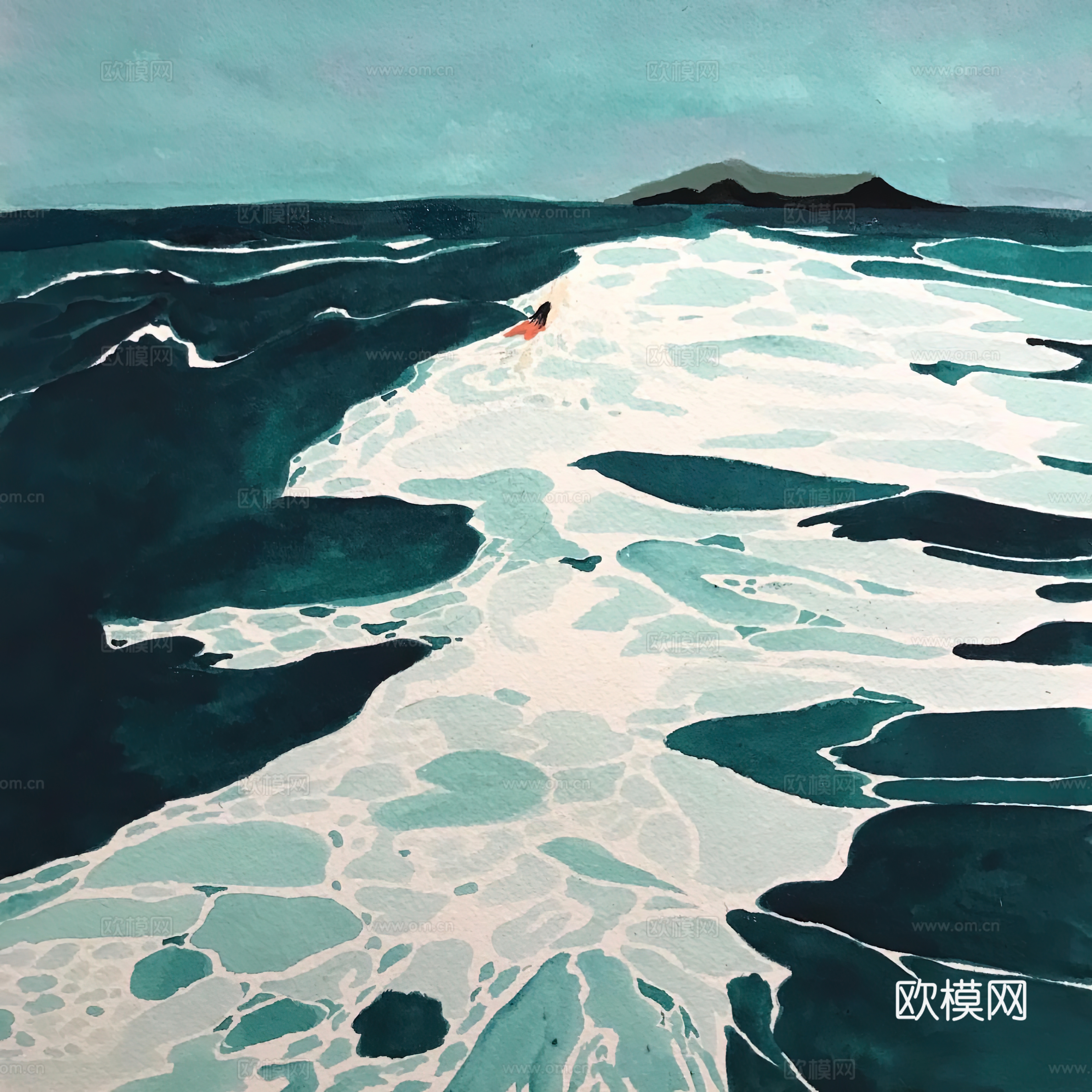 水彩小人大景 艺术挂画 挂画 装饰画 艺术画下载