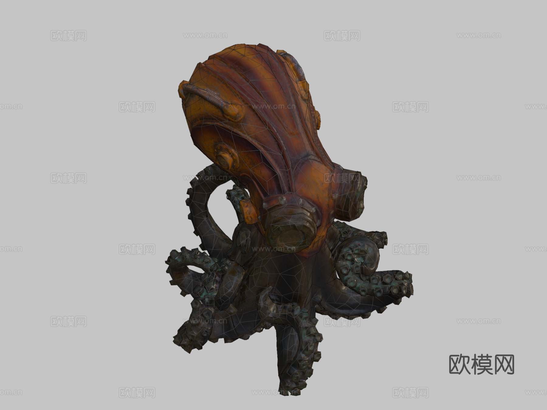蒸汽朋克章鱼雕像3d模型