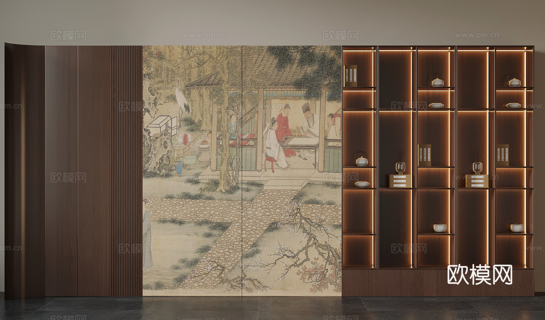 茶柜 新中式茶柜 茶室背景墙3d模型